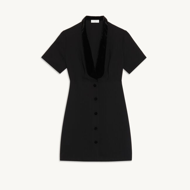 Short dress with shawl neck