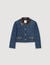 Denim jacket with leather collar