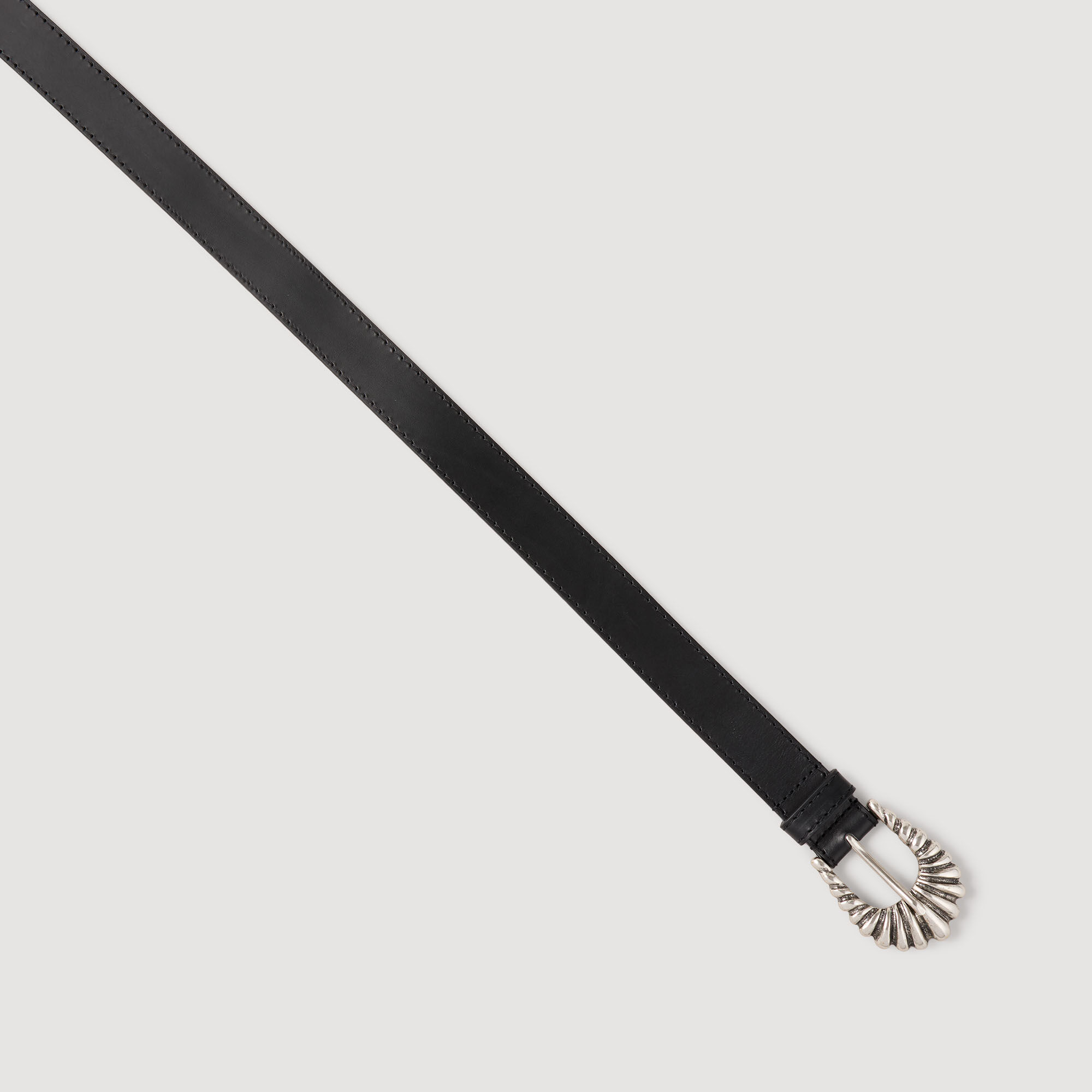 Leather belt black / gray For Women | Sandro Paris Leather belt black / gray For Women | Sandro Paris
