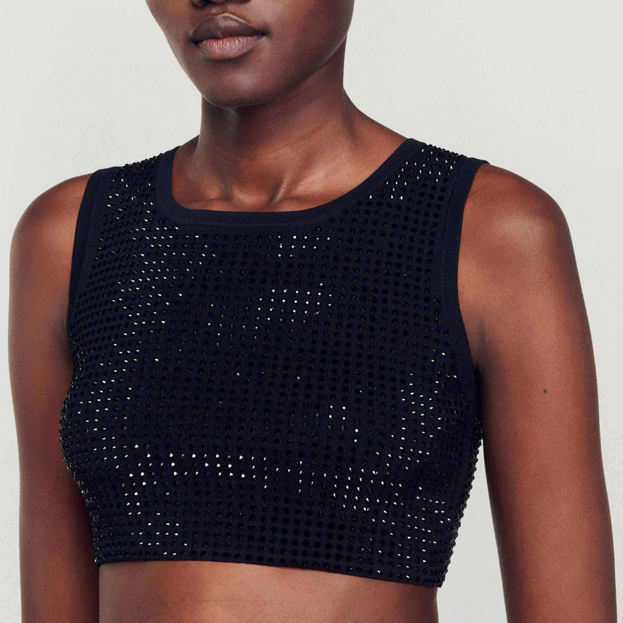 Crop top with rhinestones black / gray For Women | Sandro Paris