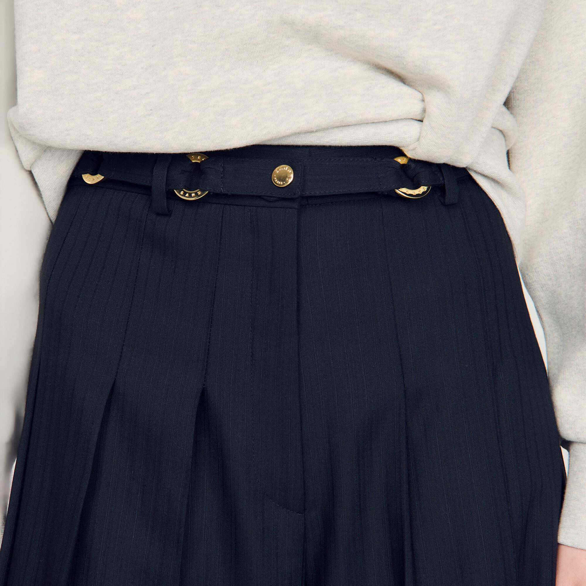 Long pleated wool shorts in Navy Blue for Women | Sandro Paris
