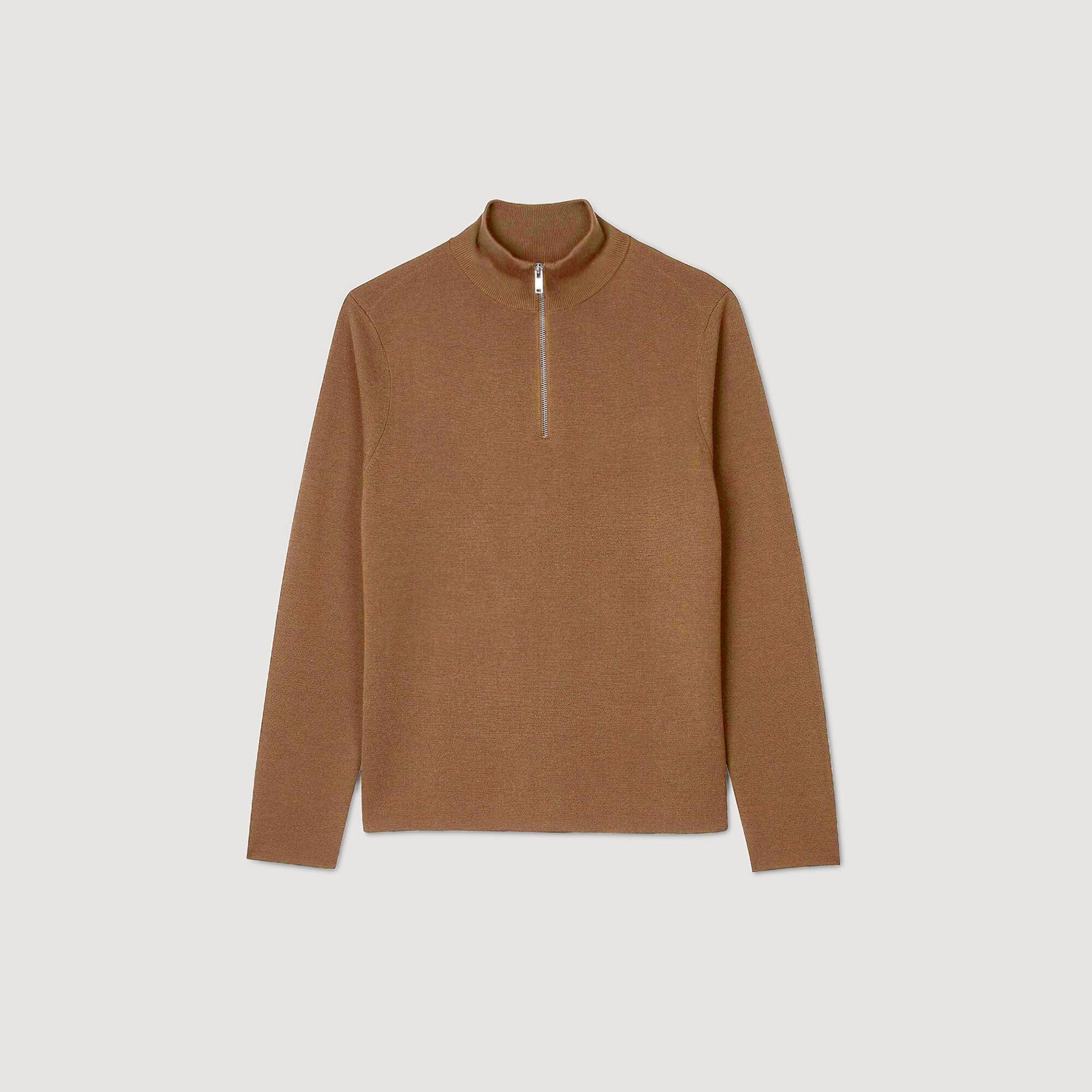 Wool sweater with zipped collar