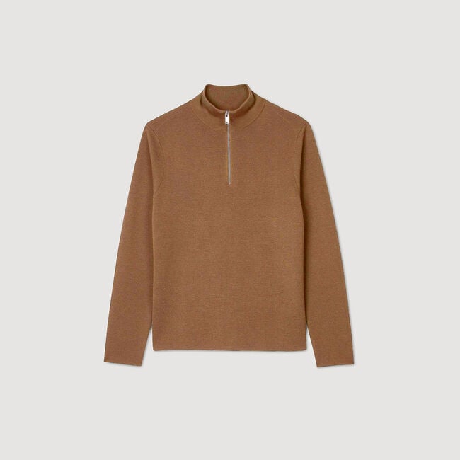 Wool sweater with zip collar