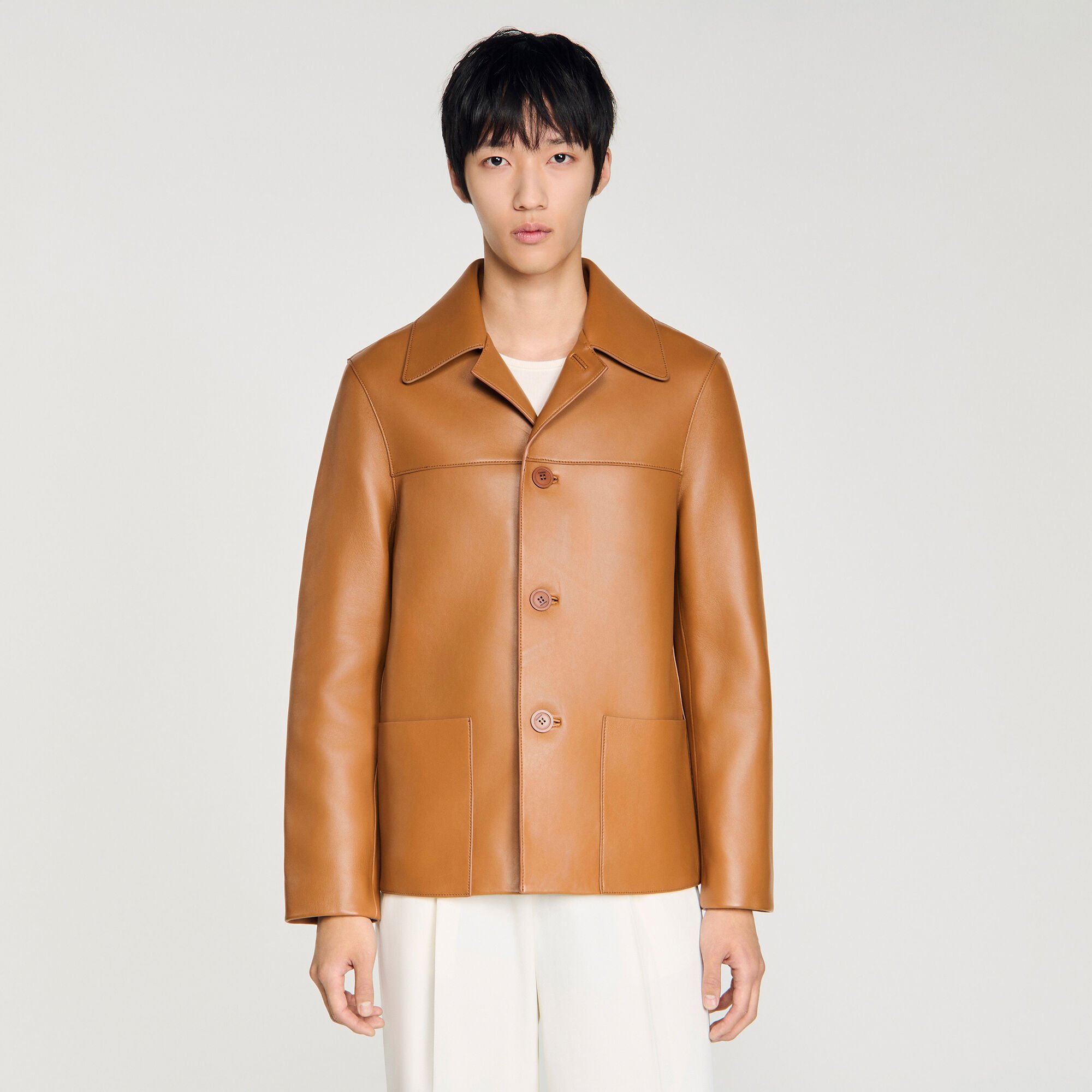 Buttoned lambskin jacket