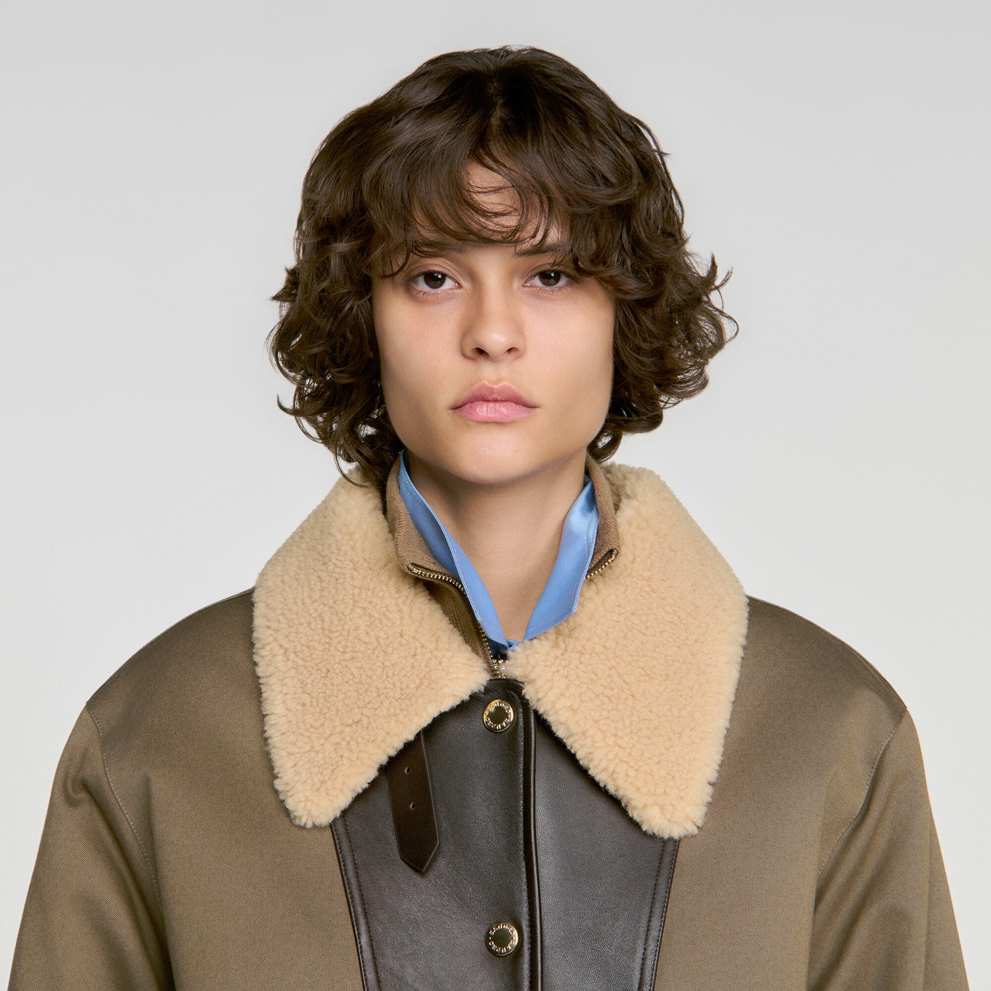 Two-tone shearling collar coat - Women | Sandro