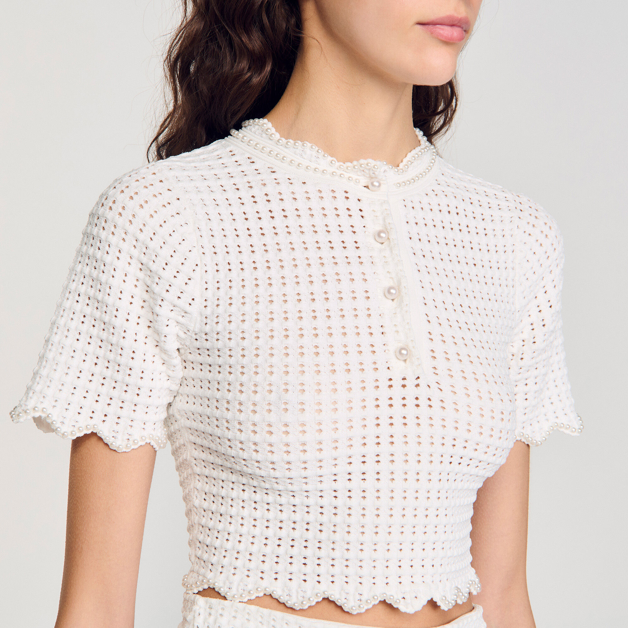 Pearl beaded knit top
