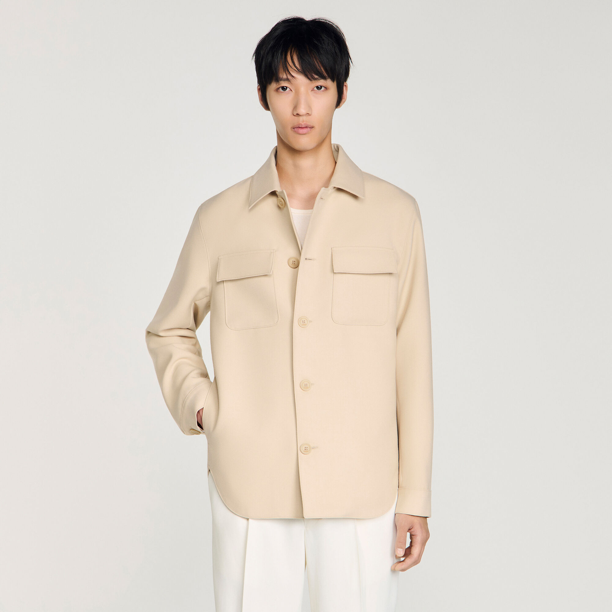 Buttoned oversized shirt white / beige for Men | Sandro Paris
