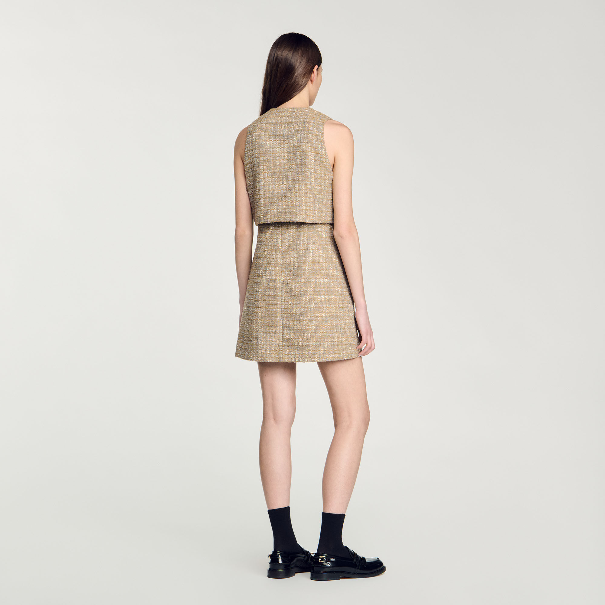 Side chainwfringe tweed dress – eve46