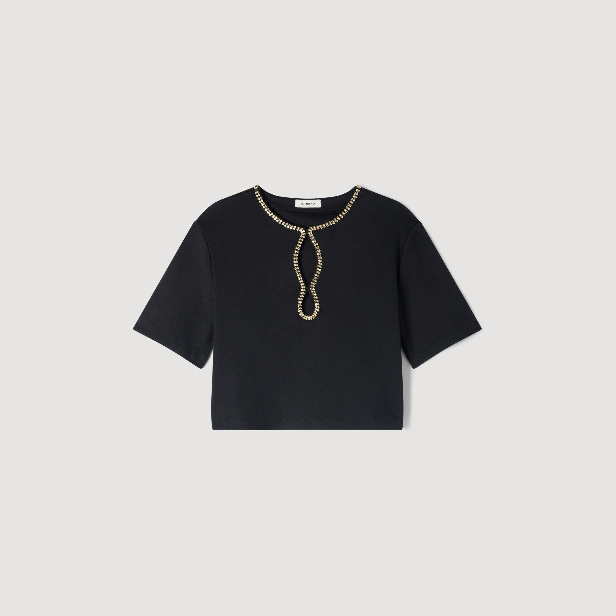 Rhinestone cropped T-shirt in Black for Women | Sandro Paris