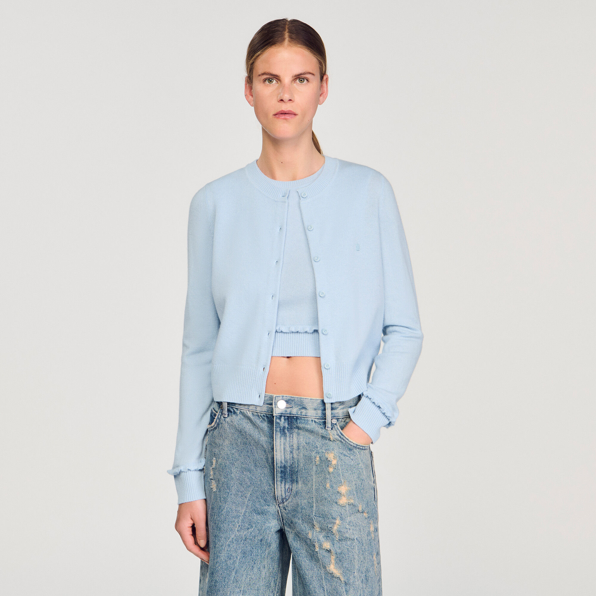 Ruffled cardigan blue For Women | Sandro Paris