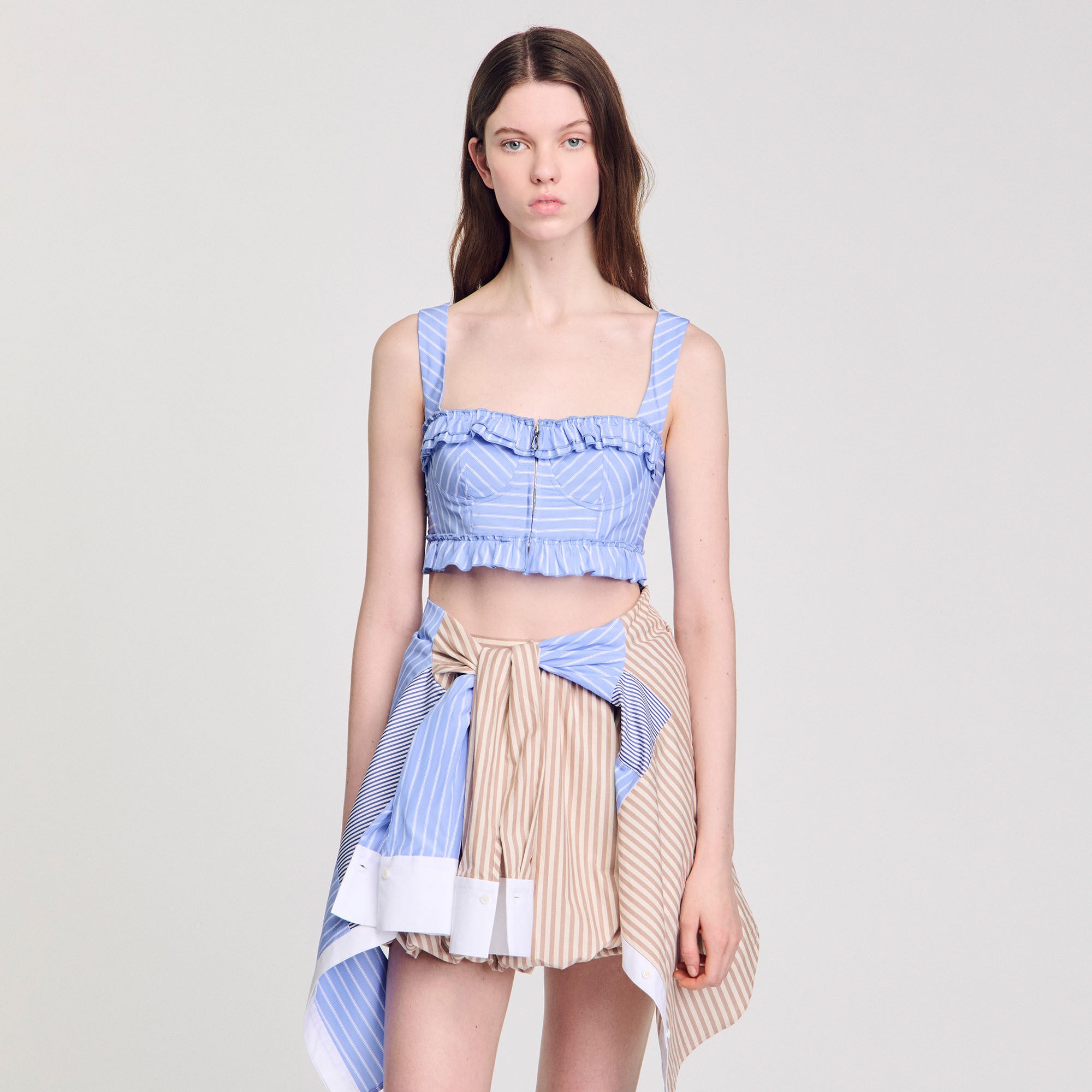 Striped crop top blue For Women | Sandro Paris