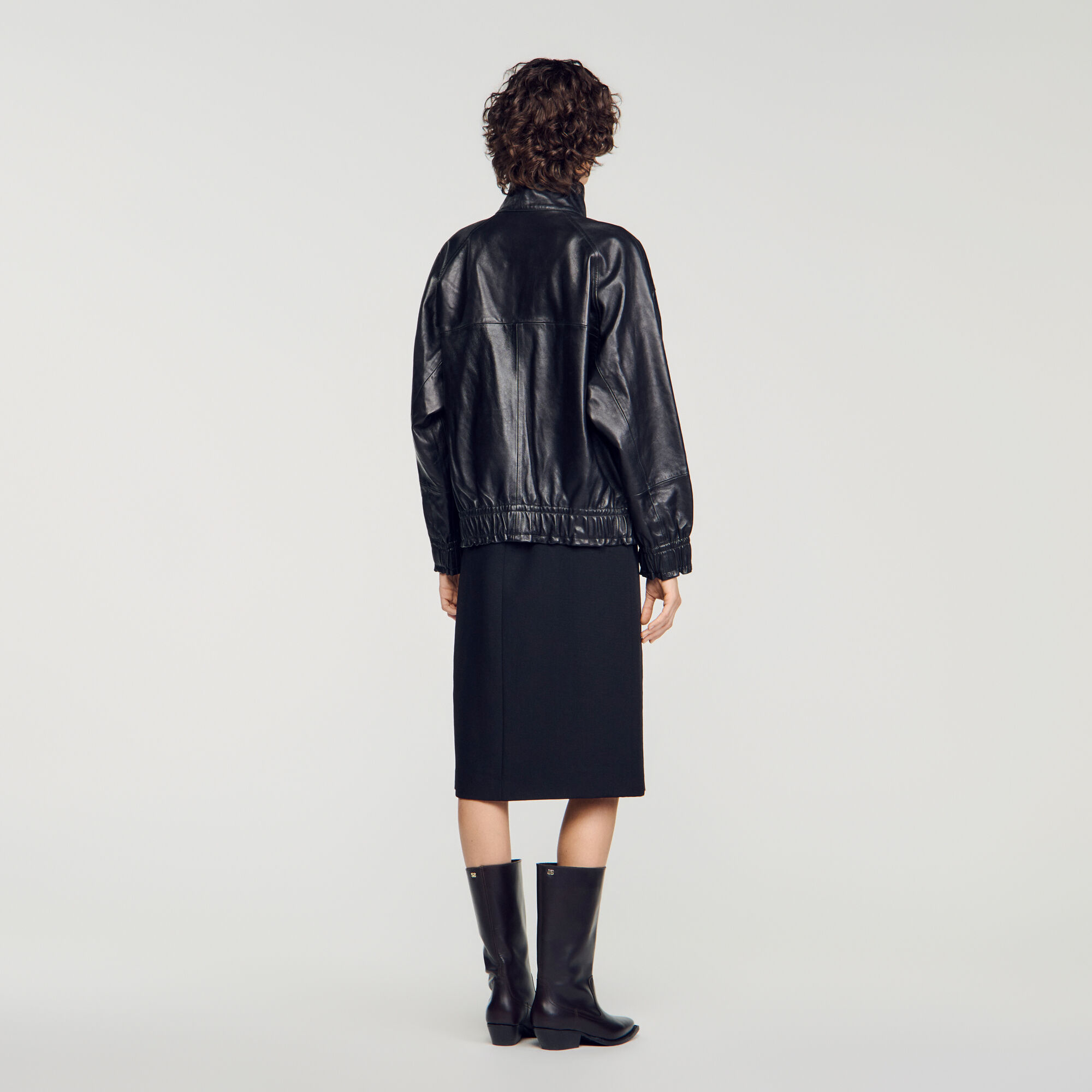 Oversized leather jacket in Black for Women | Sandro Paris
