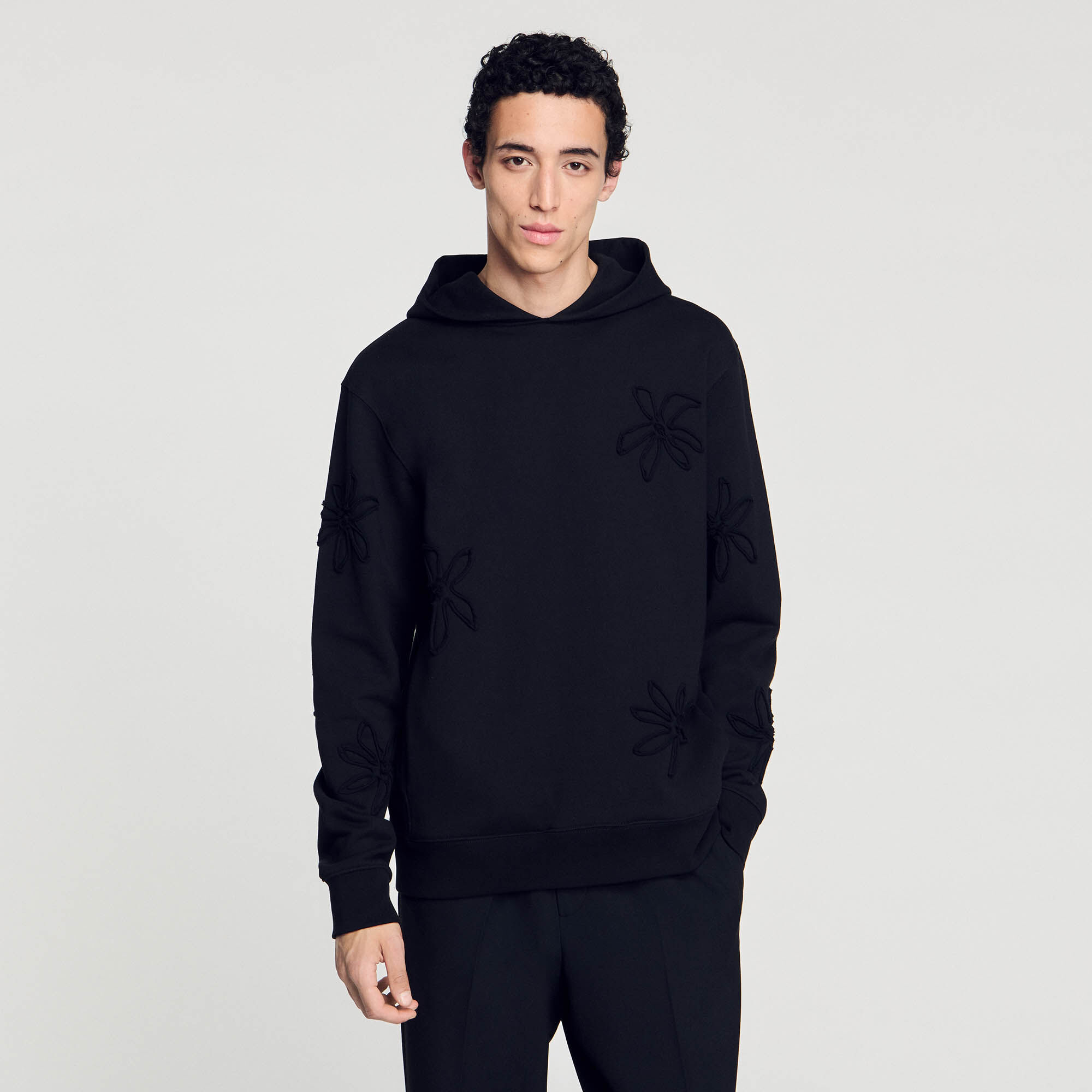 Floral hoodie black / gray for Men | Sandro Paris
