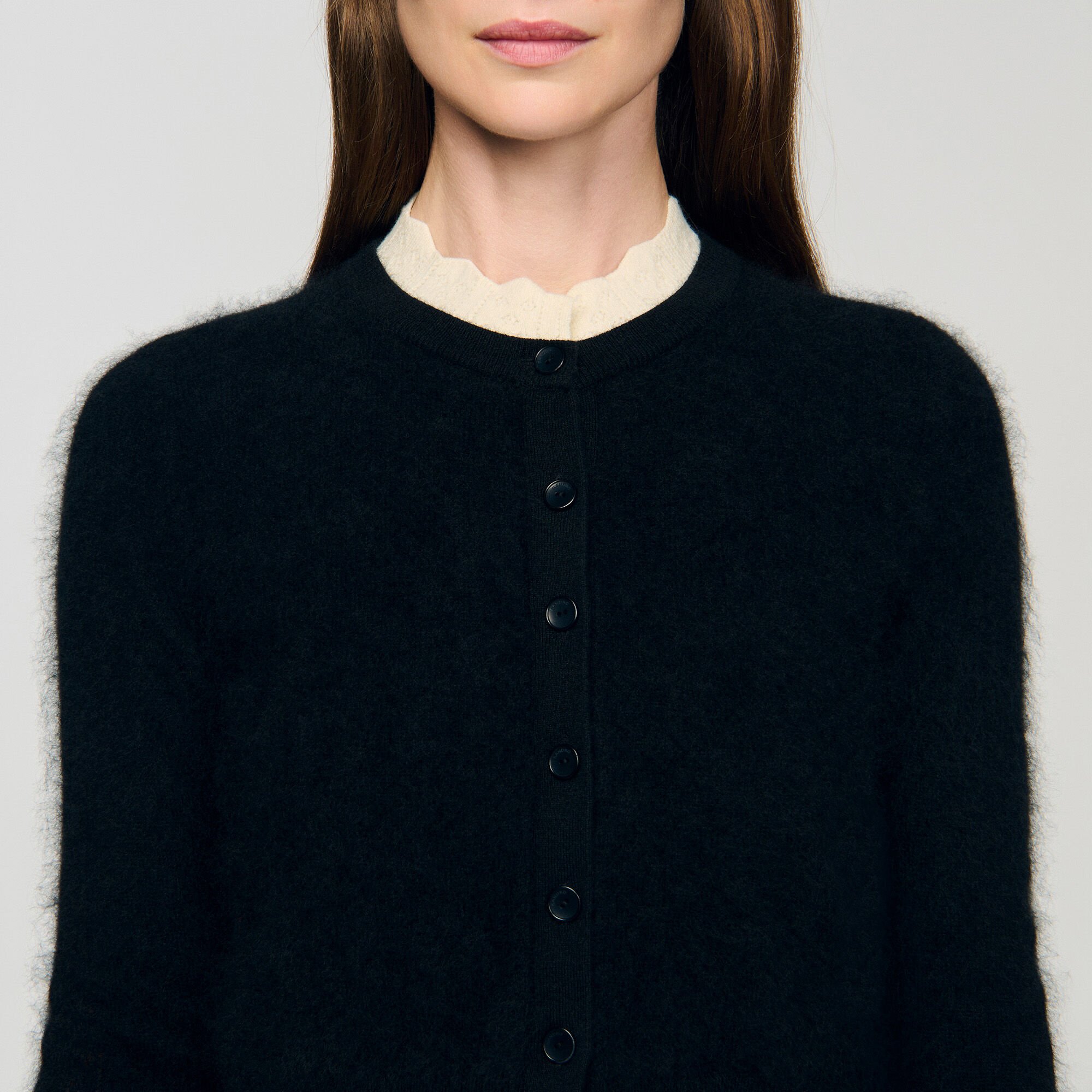 Pointelle collar cardigan