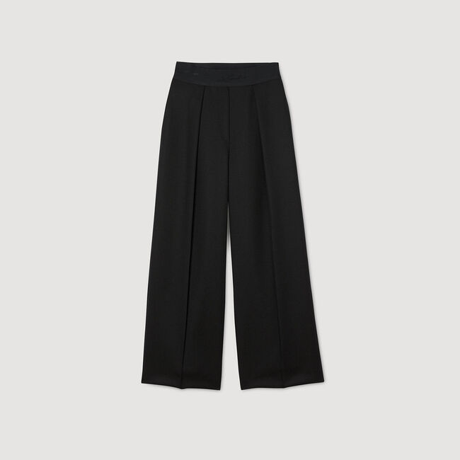 Wide-leg elastic waist trousers