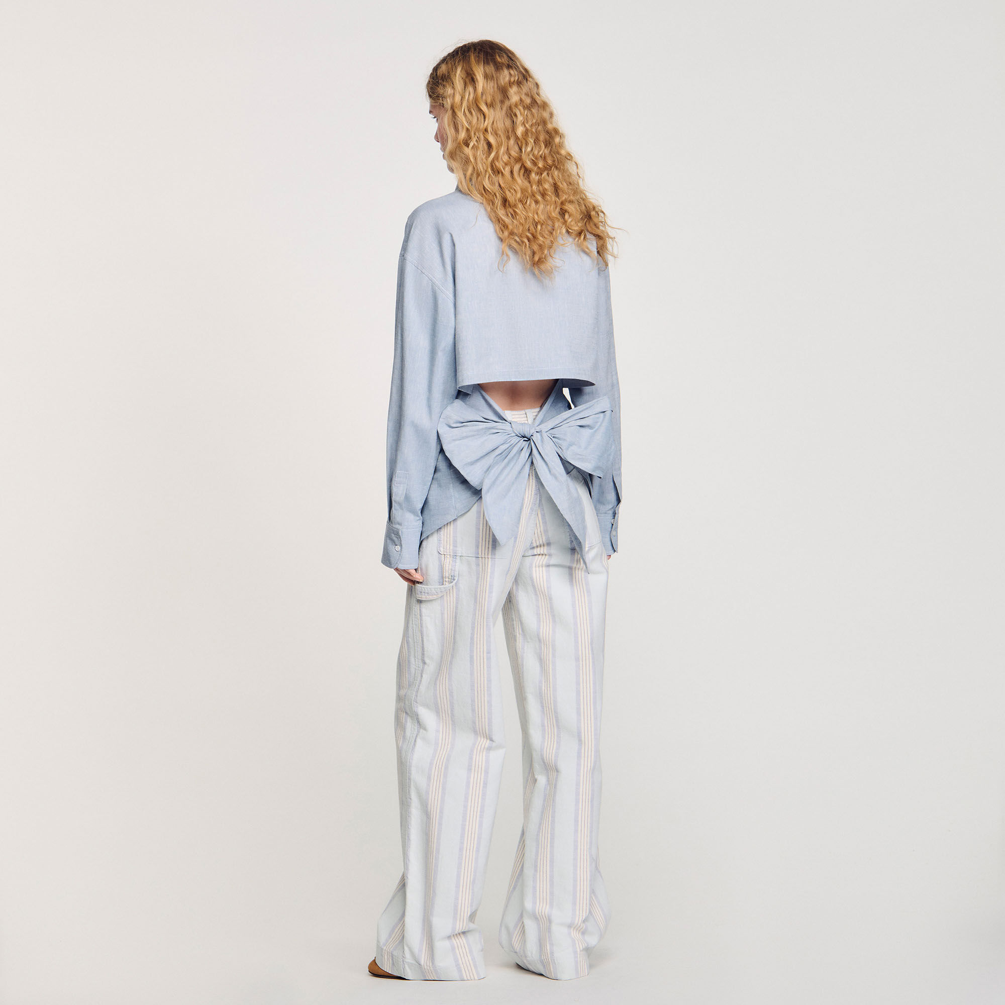 【海外限定】Sandroスカート☆Tie-Waist Side-Pocket Cotton-Ble Skort with decorative belt loops blue For Women | Sandro Paris