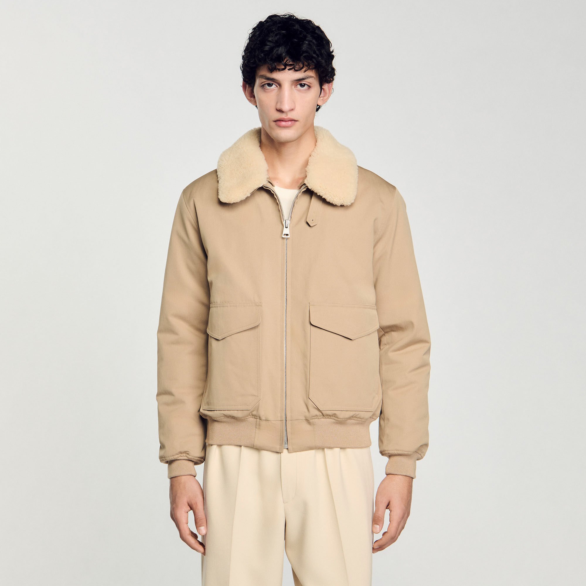 Shearling collar aviator jacket