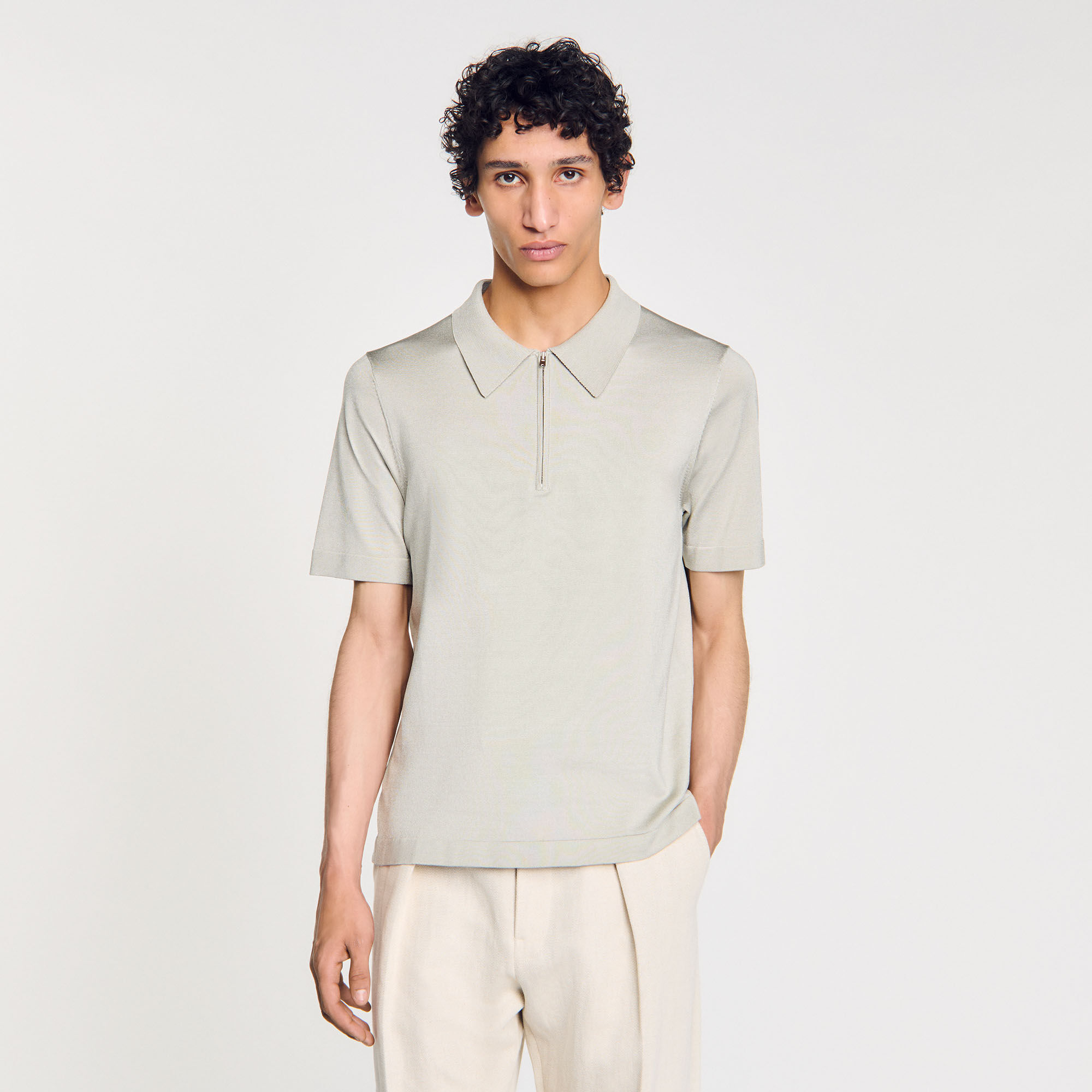 Knitted polo shirt with zip collar black / gray for Men