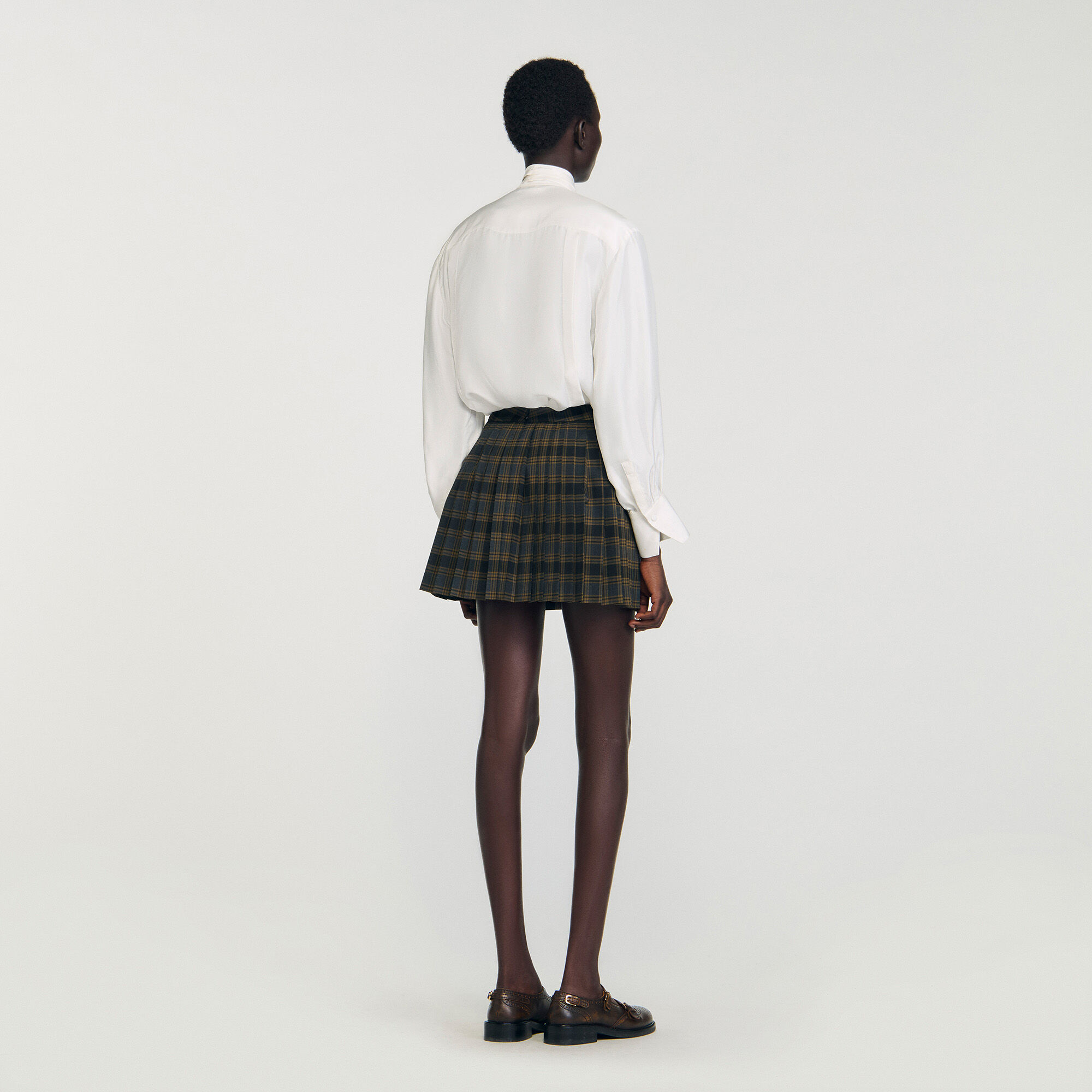 Check pattern pleated mini skirt yellow / orange For Women