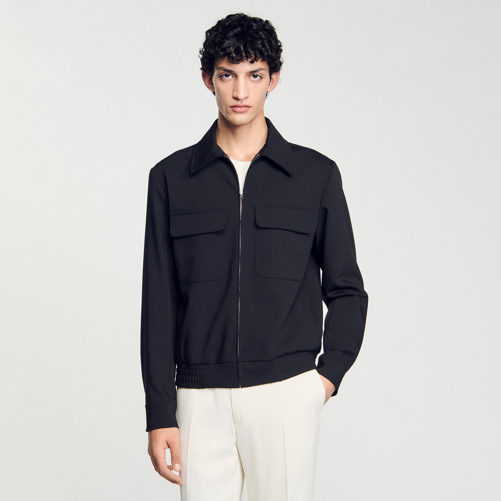 Zip-up jacket black / gray for Men | Sandro Paris