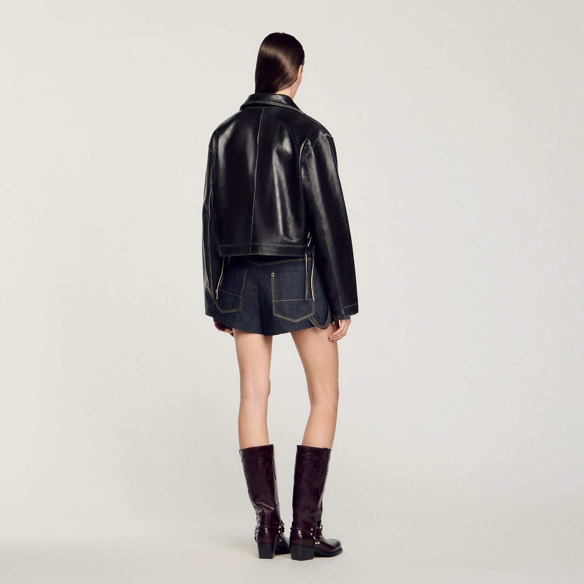 Distressed leather jacket