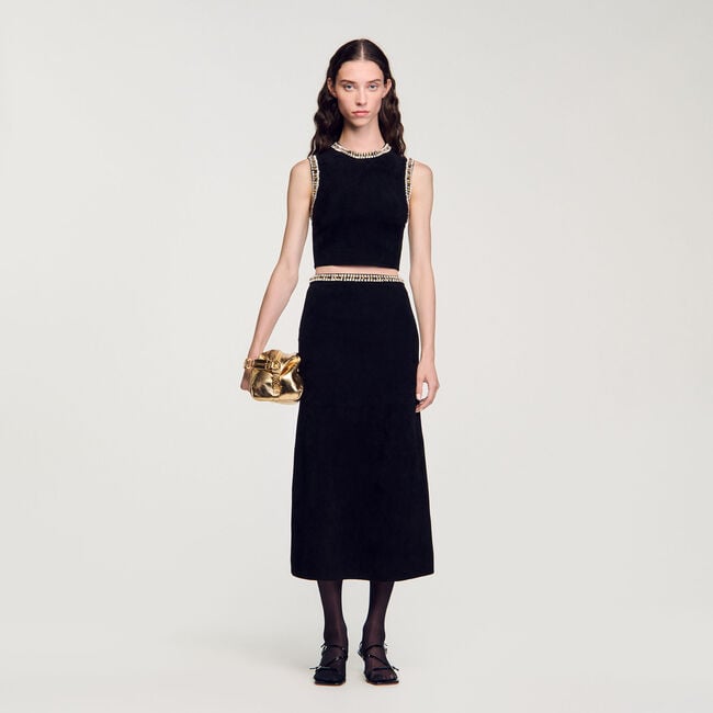 Jewellery-neck knit top