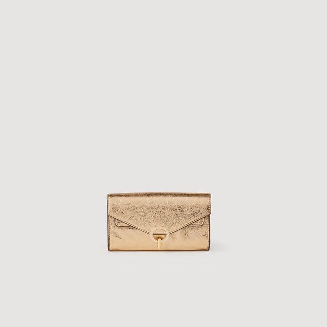 Gold leather clutch bag