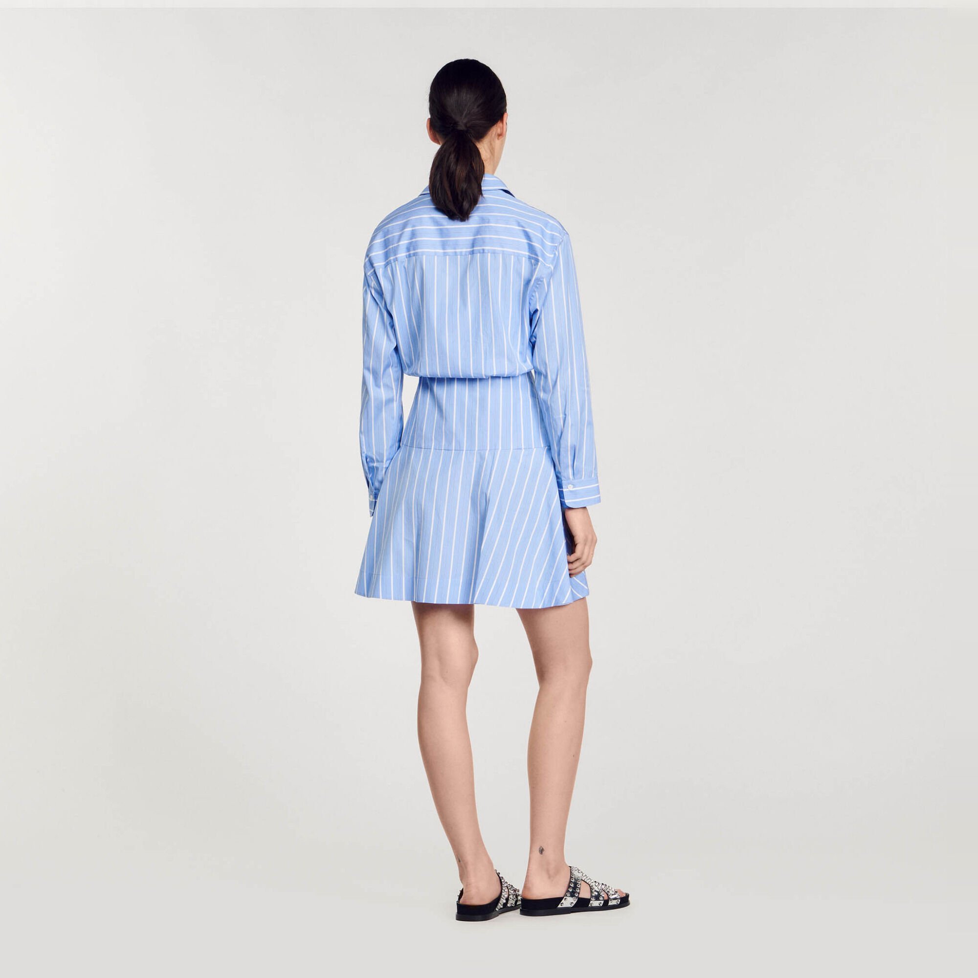 Striped tie-front shirt dress
