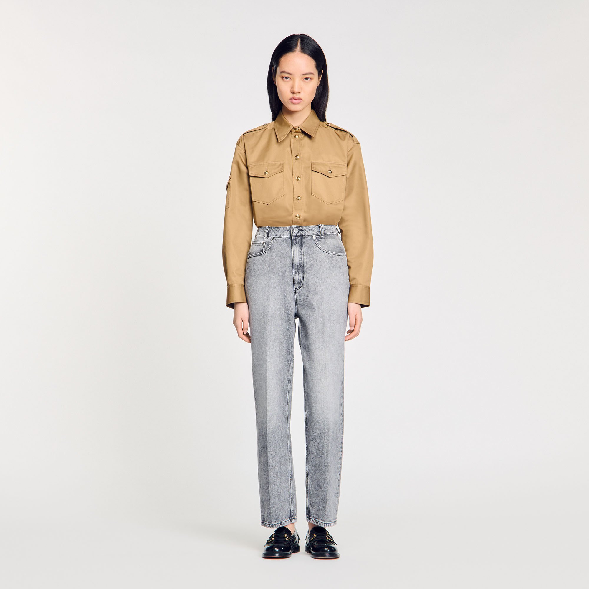 Low-waisted straight-leg jeans