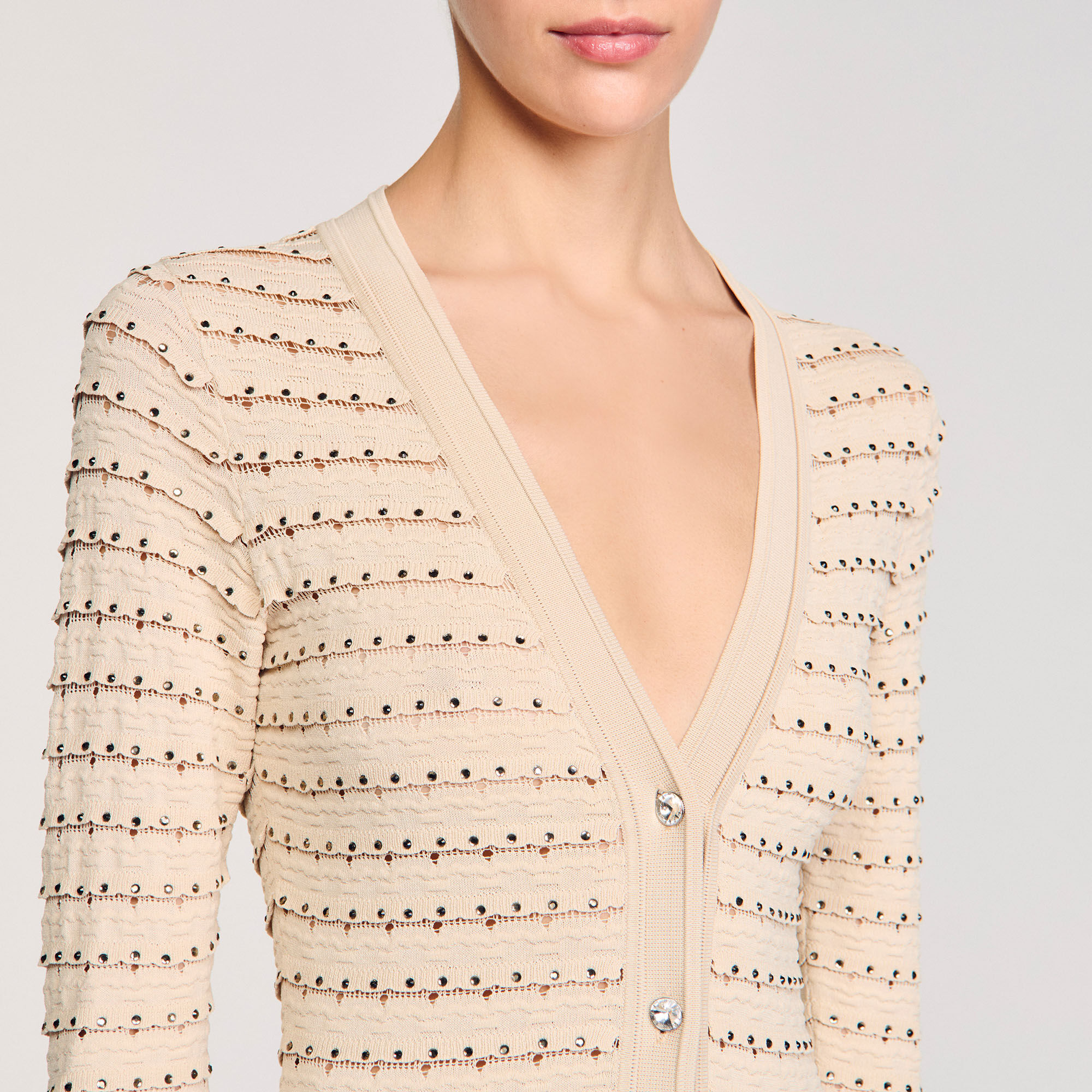 Rhinestone knit maxi dress white / beige For Women | Sandro