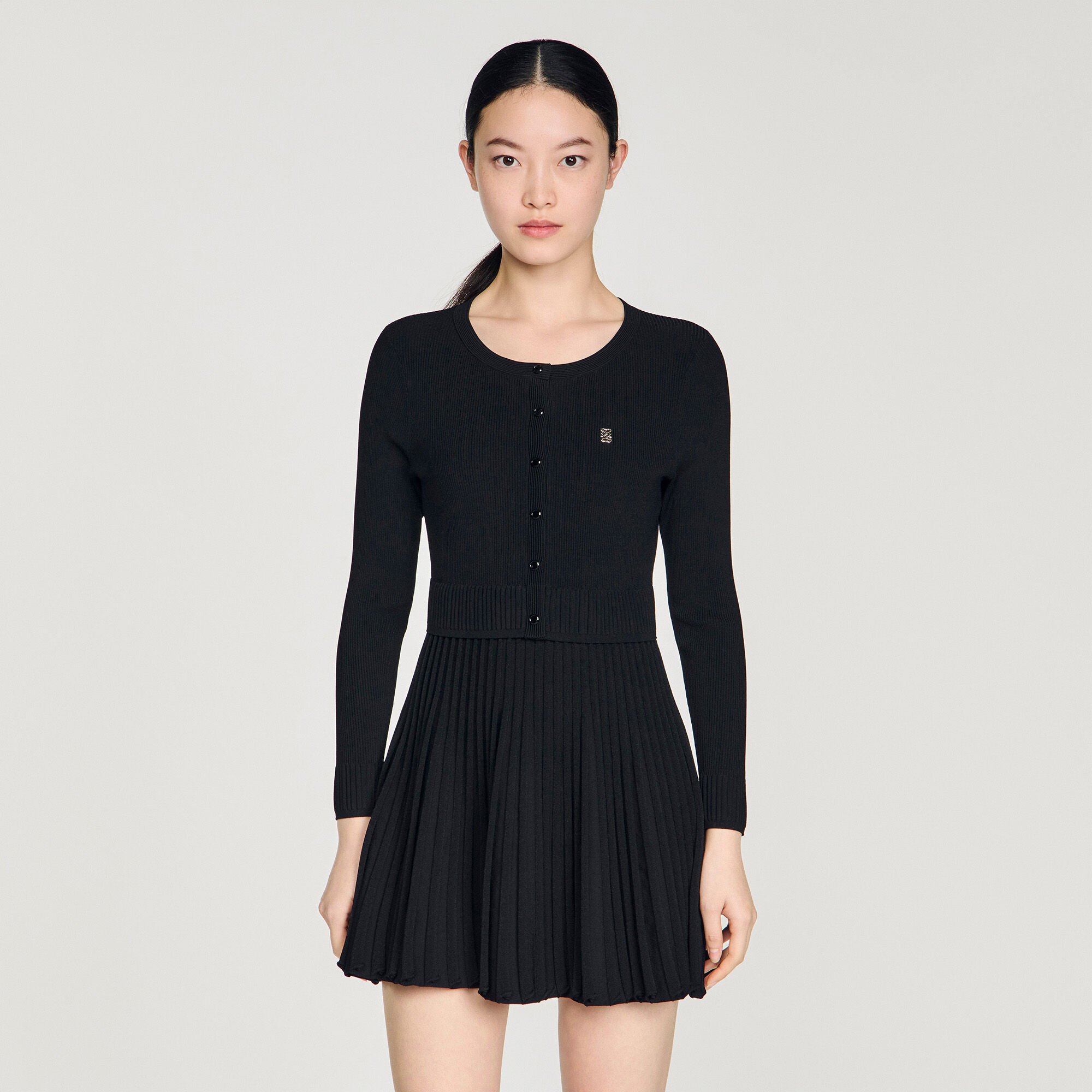 Pleated knit mini dress