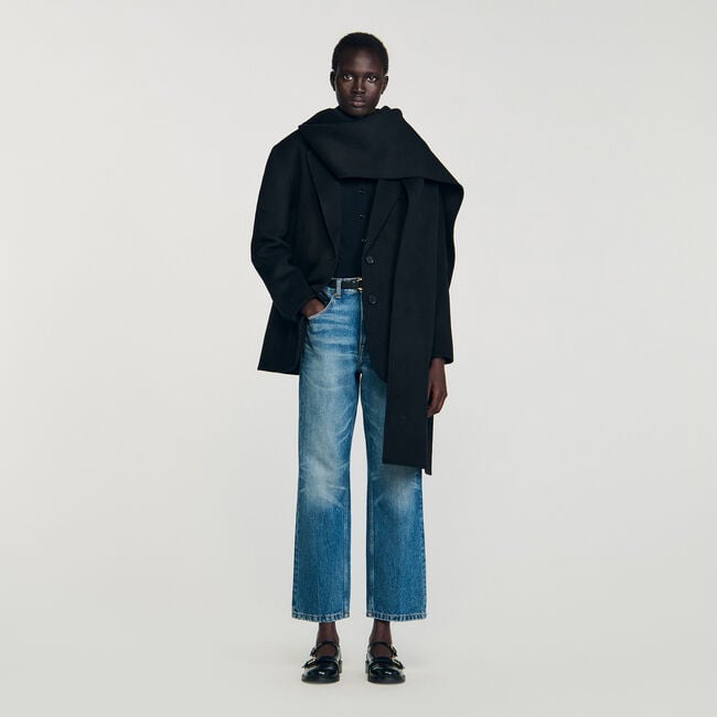 Short coat with removable scarf