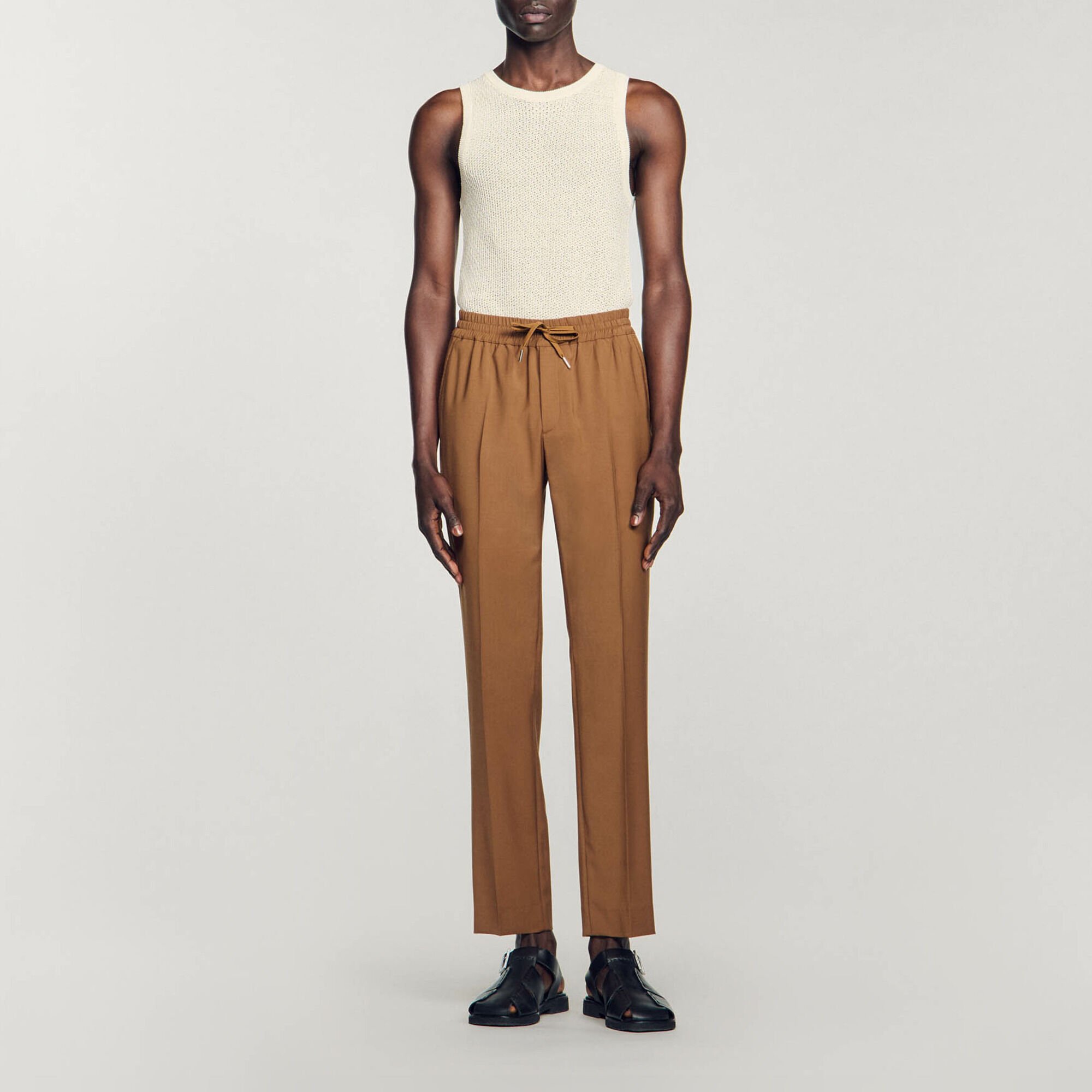 Elasticated straight-leg trousers