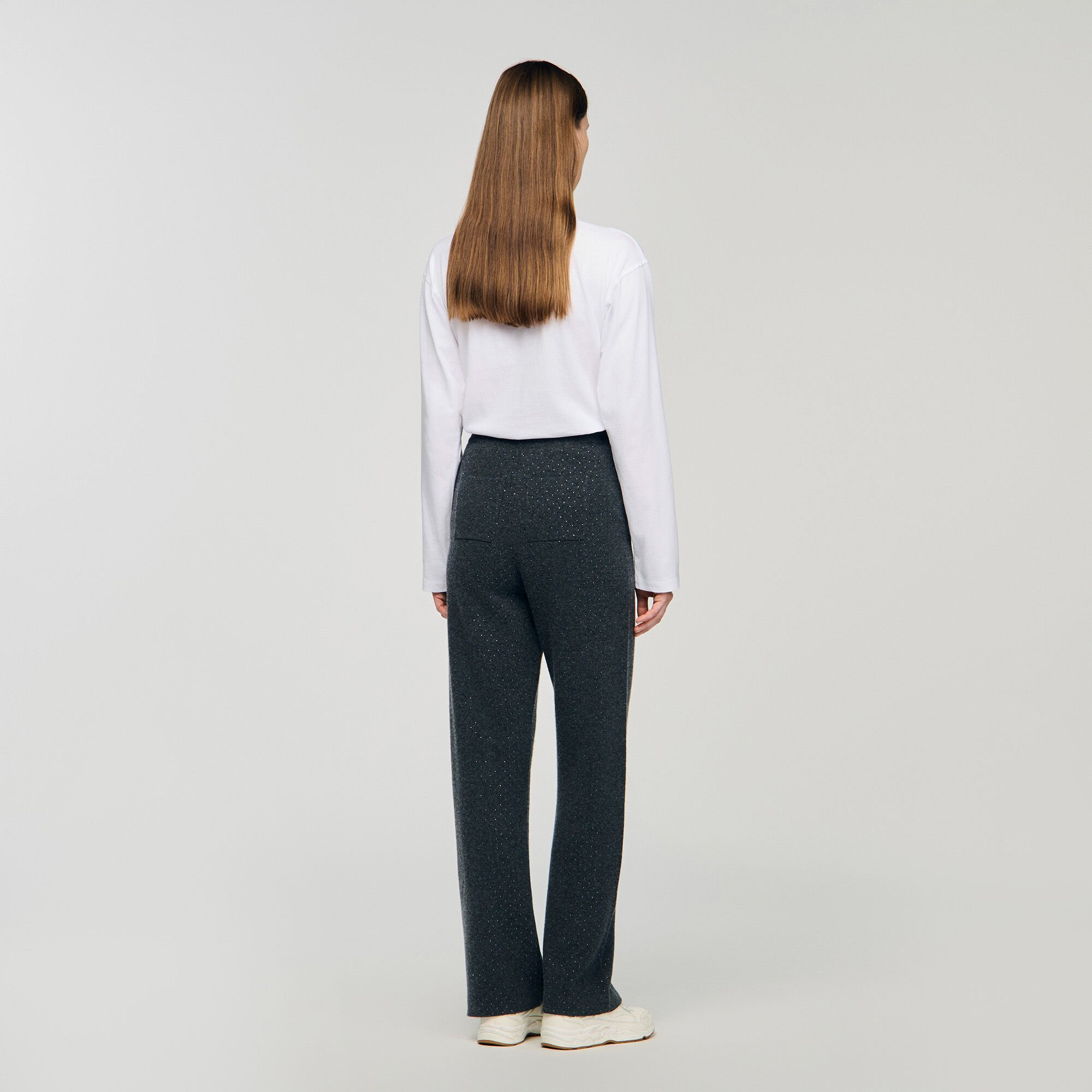 Knit rhinestone-covered pants