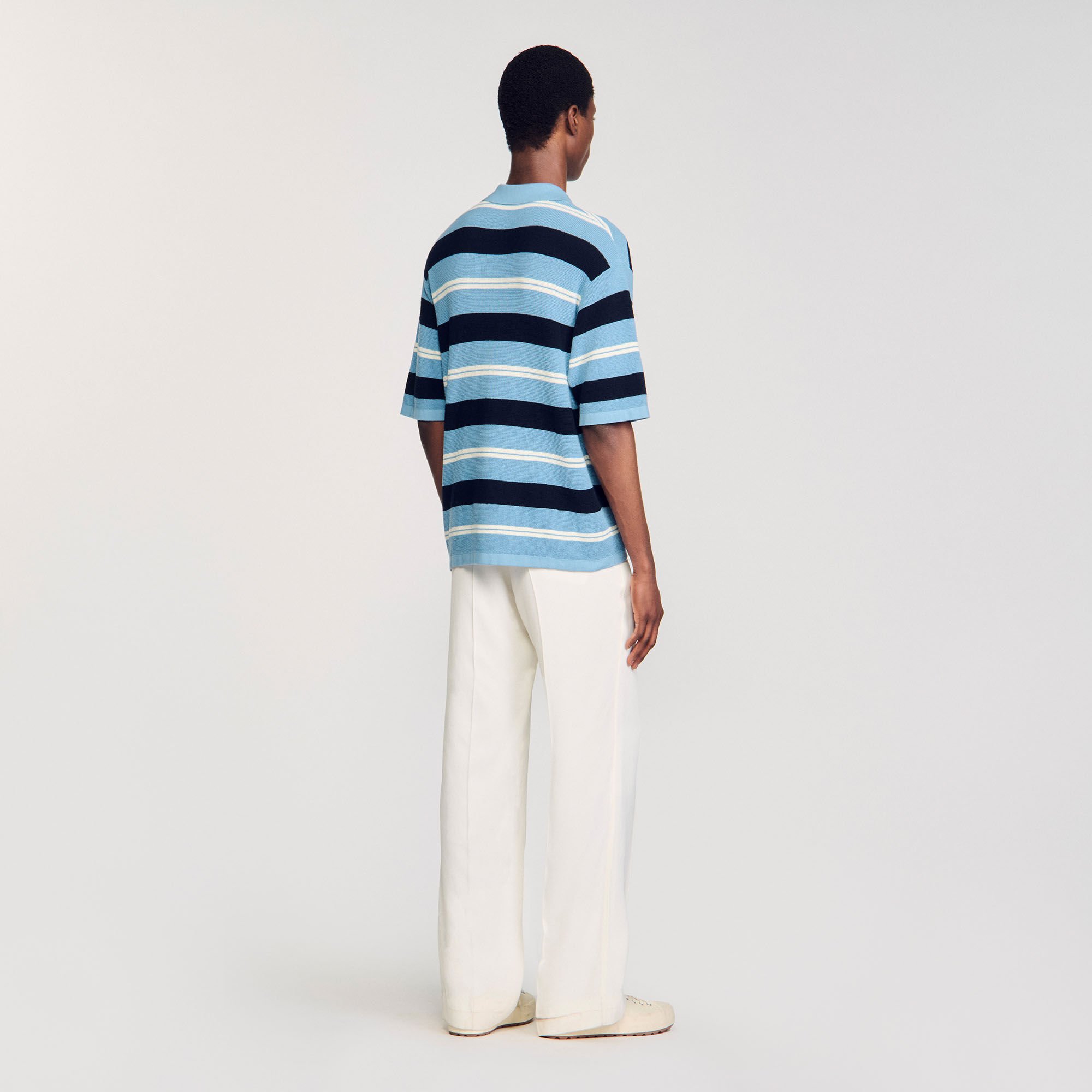 Striped knit polo shirt