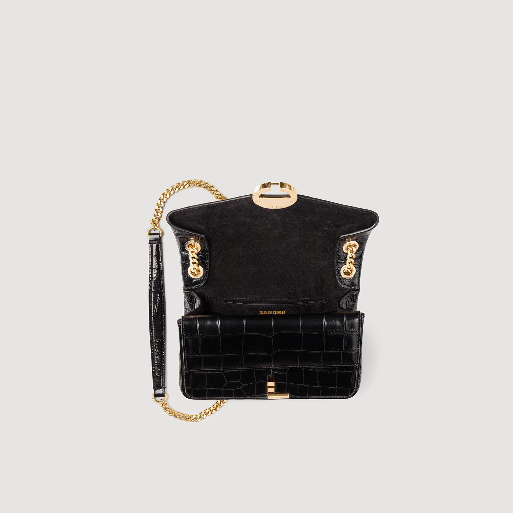 【SANDRO】ラフィア YZA ショルダーバッグ Mock croc leather Yza bag black / gray For Women | Sandro Paris