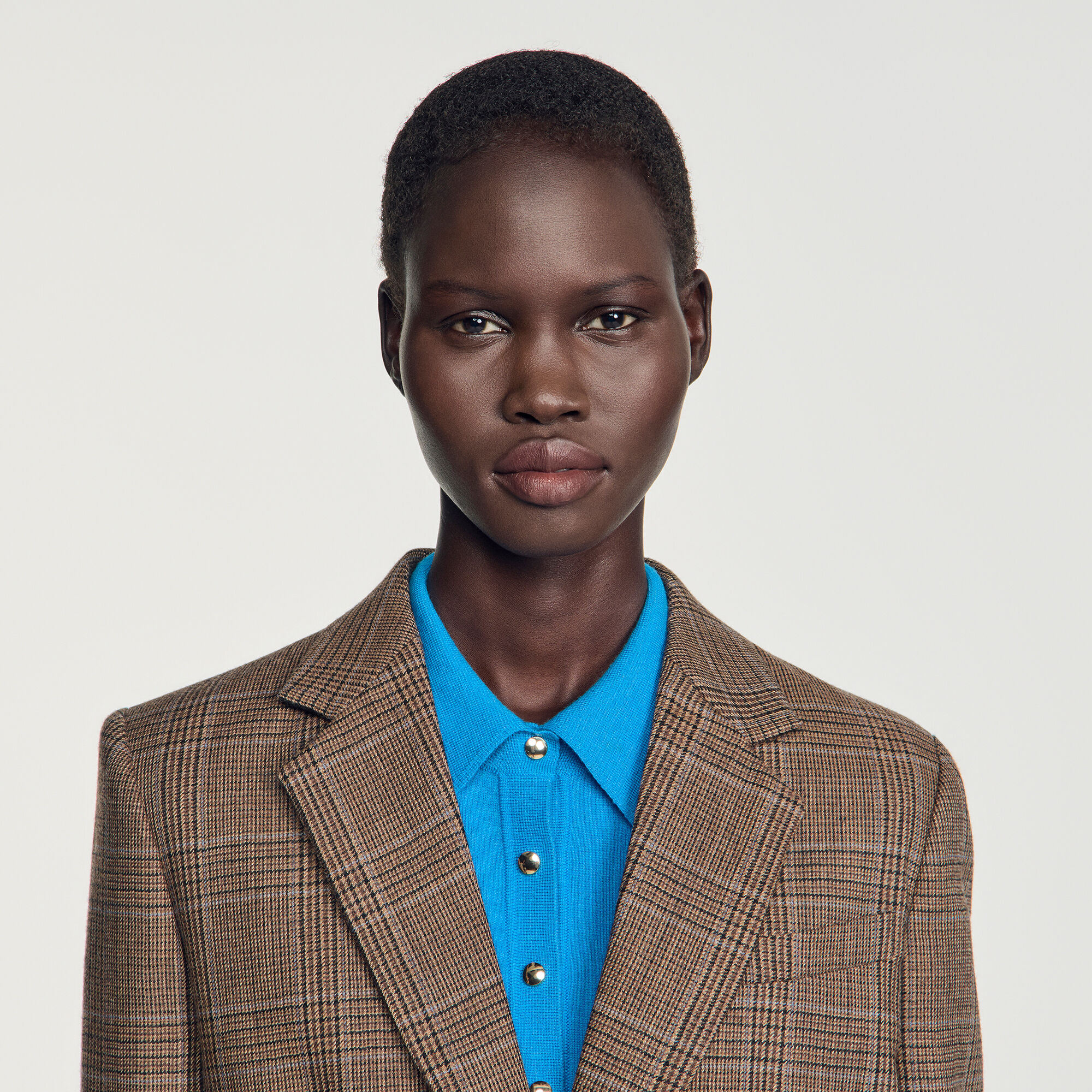 Check wool tailored jacket in Caramel for Women | Sandro Paris