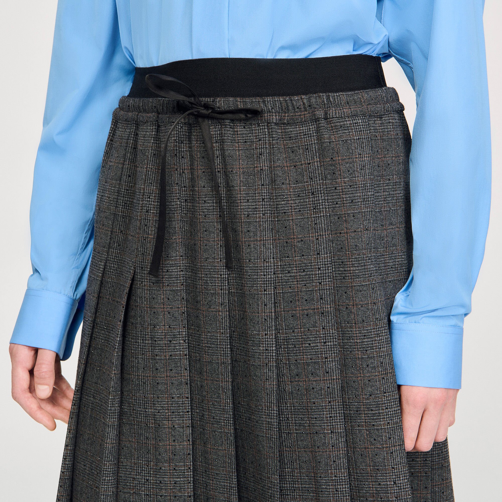 Midi pleated rhinestone skirt