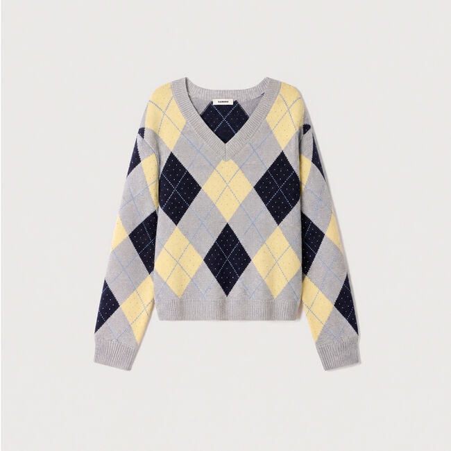 Rhinestone Argyle sweater - Women | Sandro