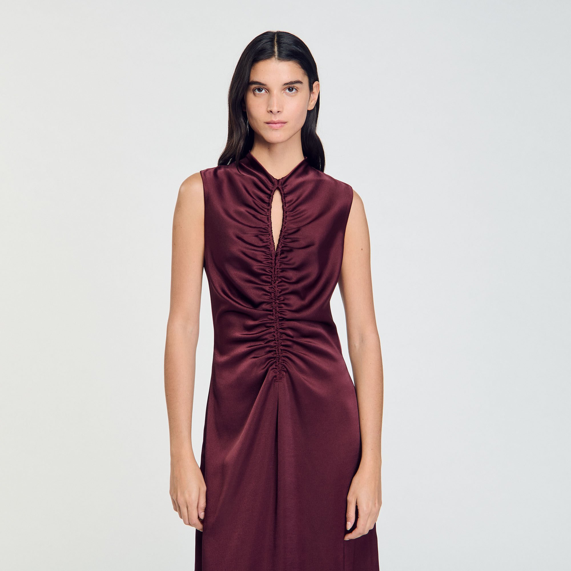 Draped satin-effect dress