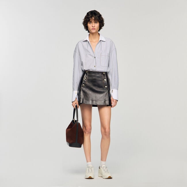 Mini aged leather skirt