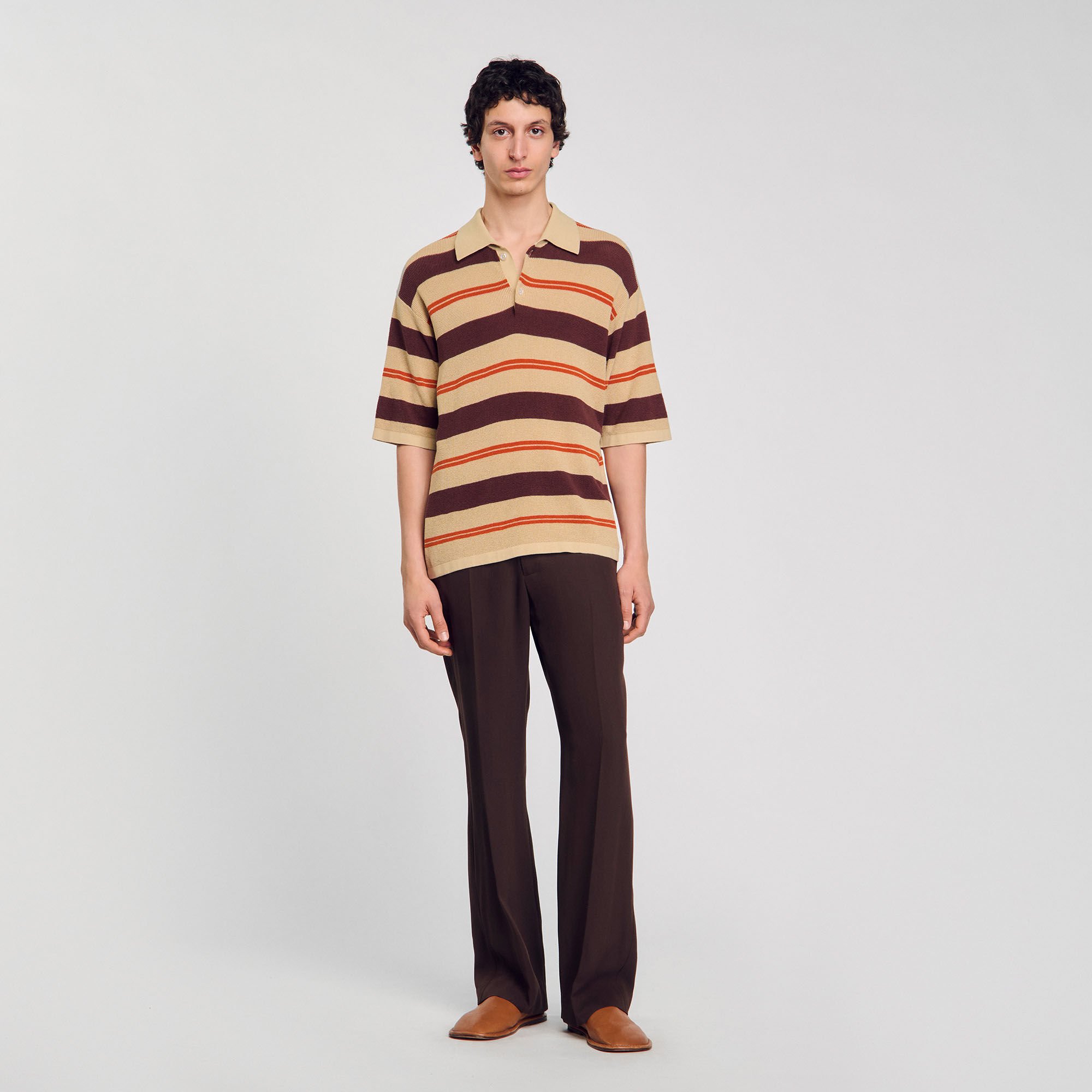 Striped knit polo shirt