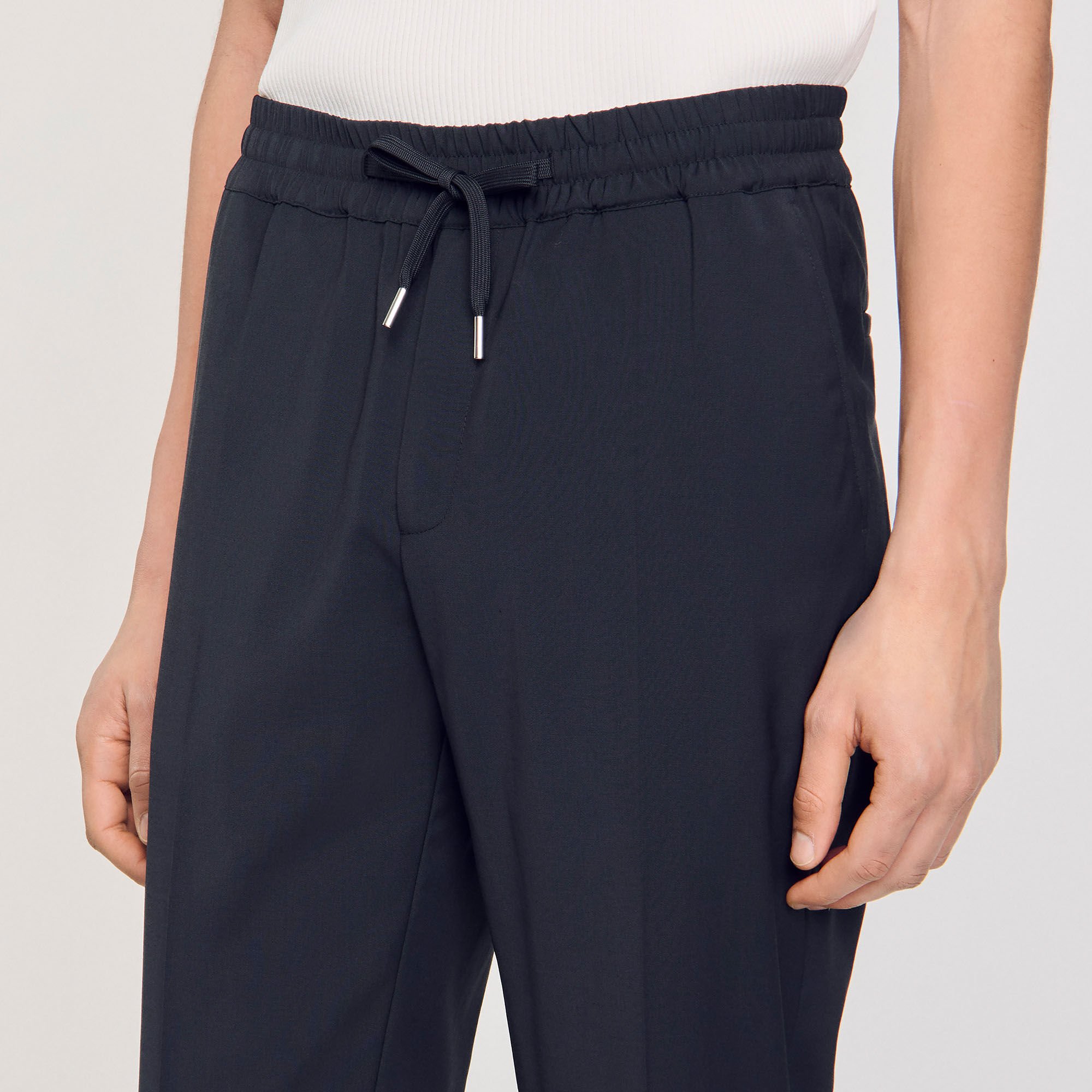 Elasticated straight-leg trousers