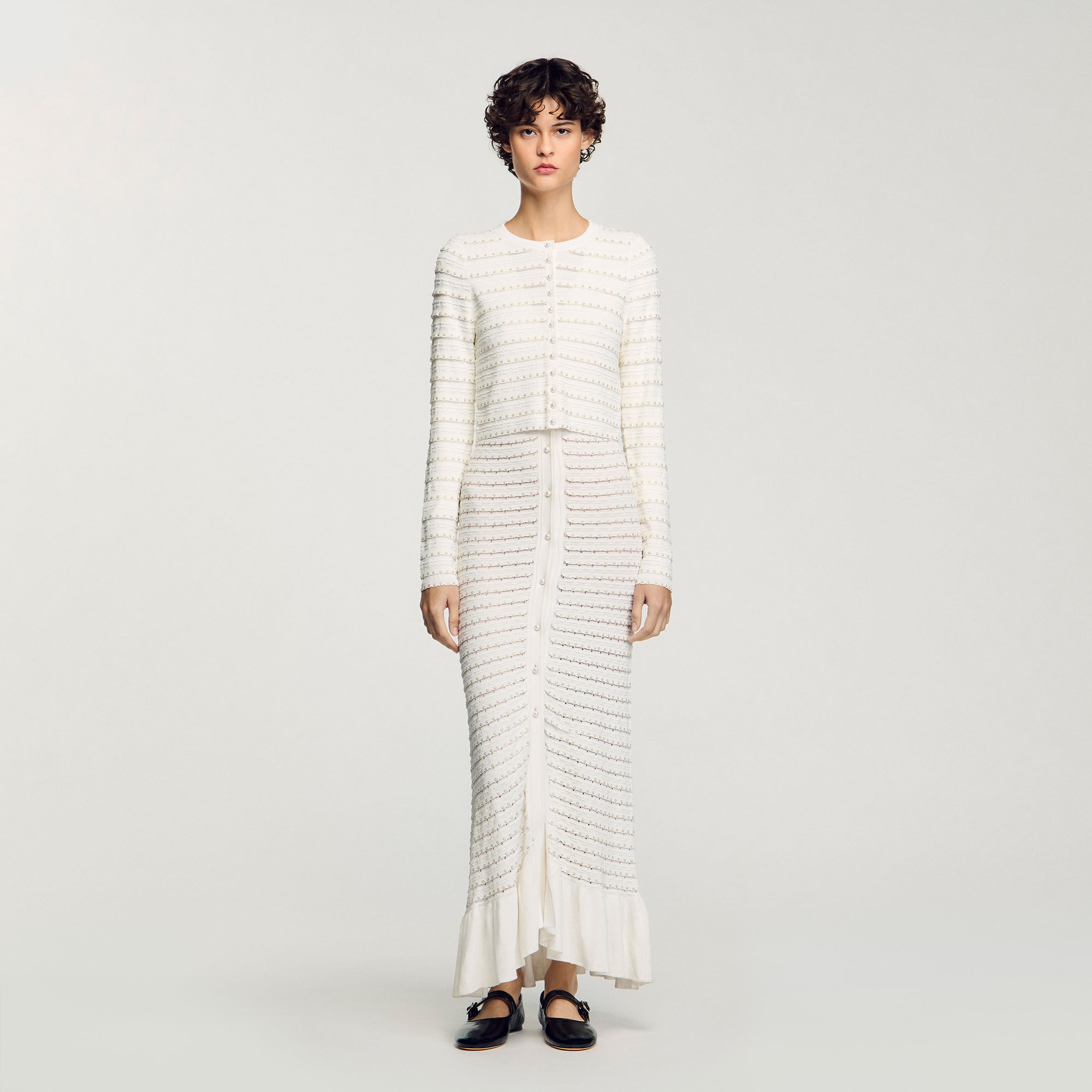 【海外限定】Sandroスカート☆Button-Embellished Pleated Stret Sandro Rhinestone Striped Pleated Skirt | Saks Fifth Avenue