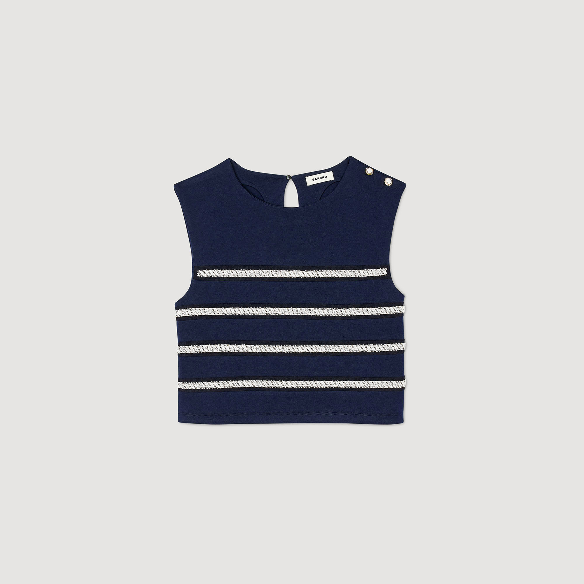 Sleeveless striped T-shirt blue For Women | Sandro Paris