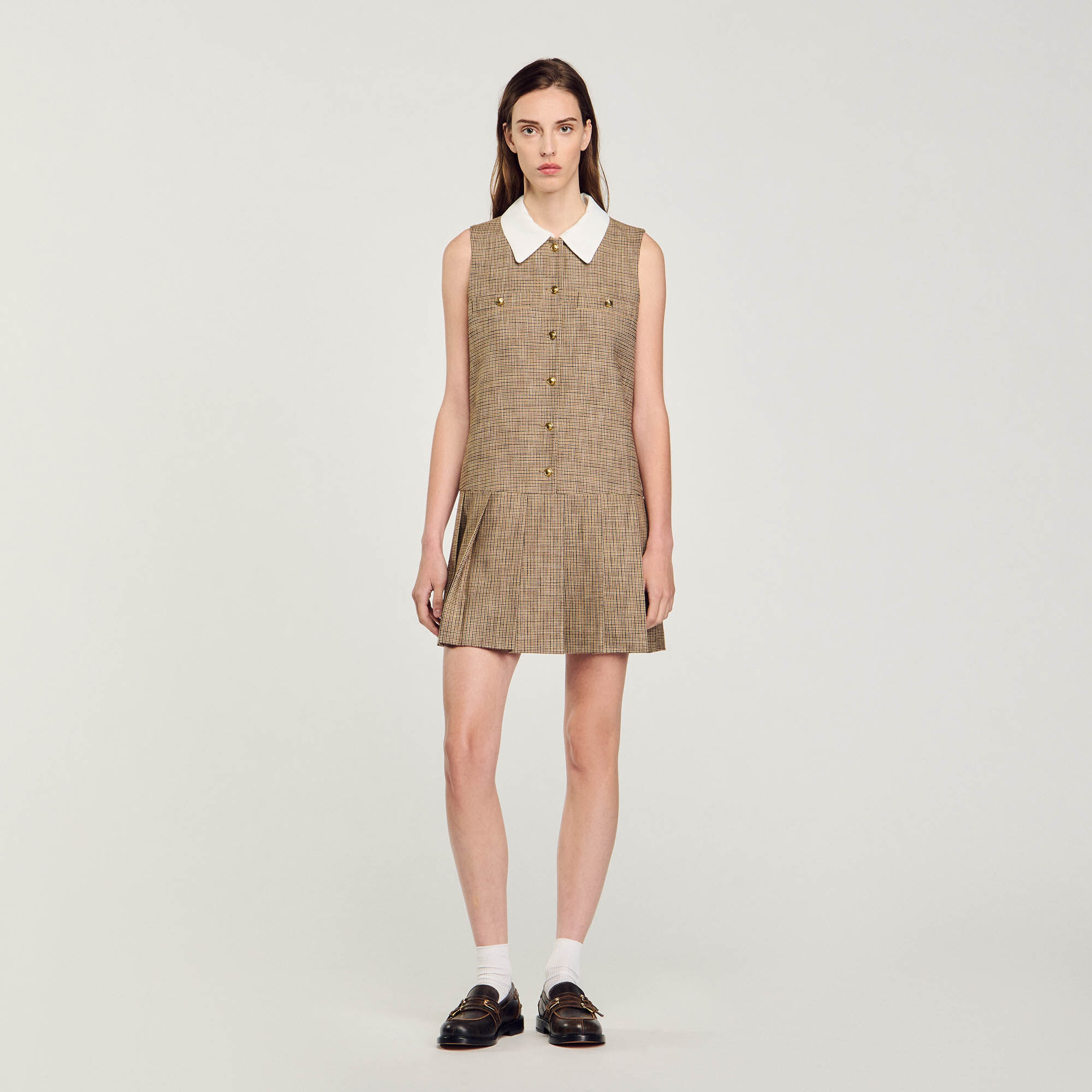 Short dress with pleated skirt bottom sandro discount