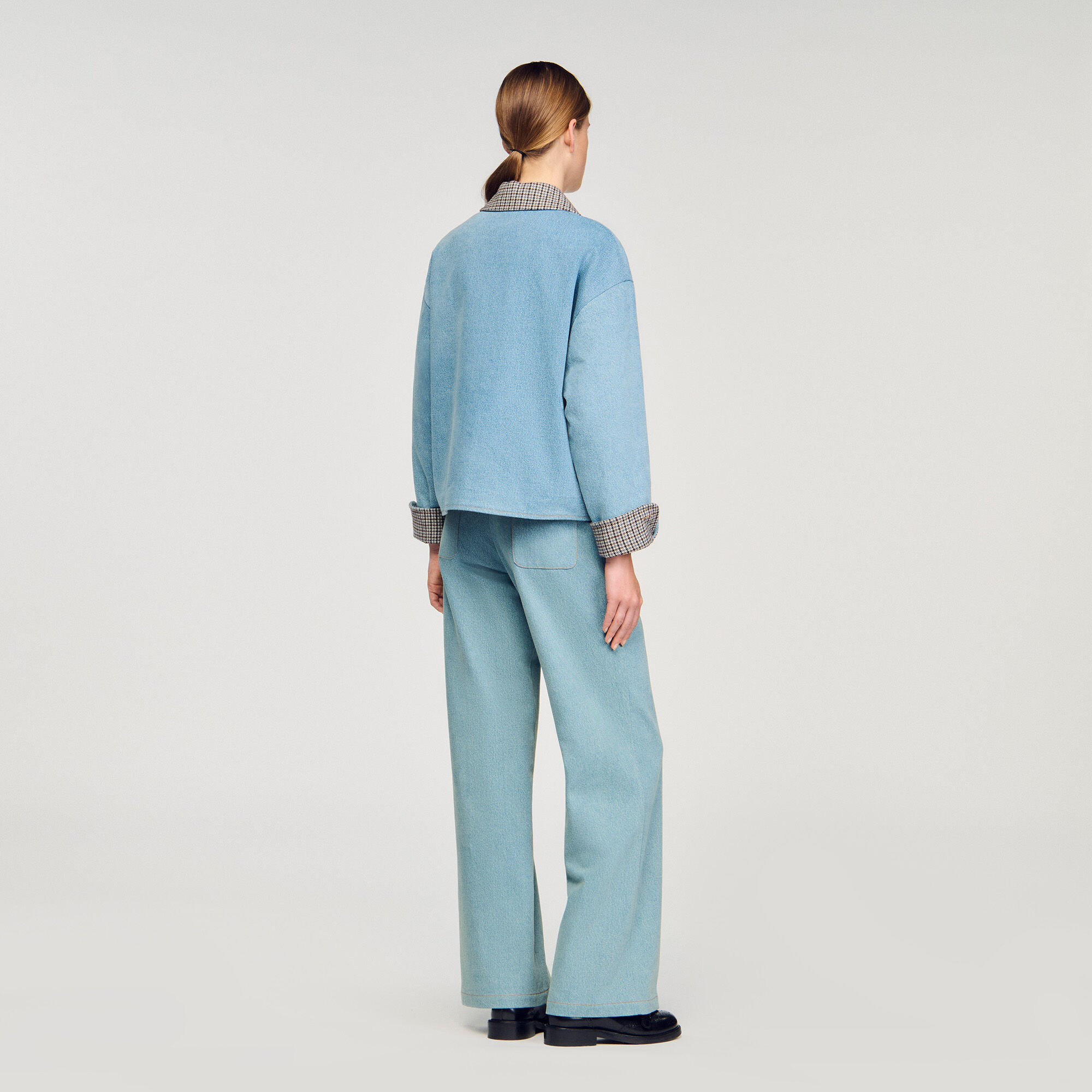 Plaid collar denim jacket blue For Women | Sandro Paris