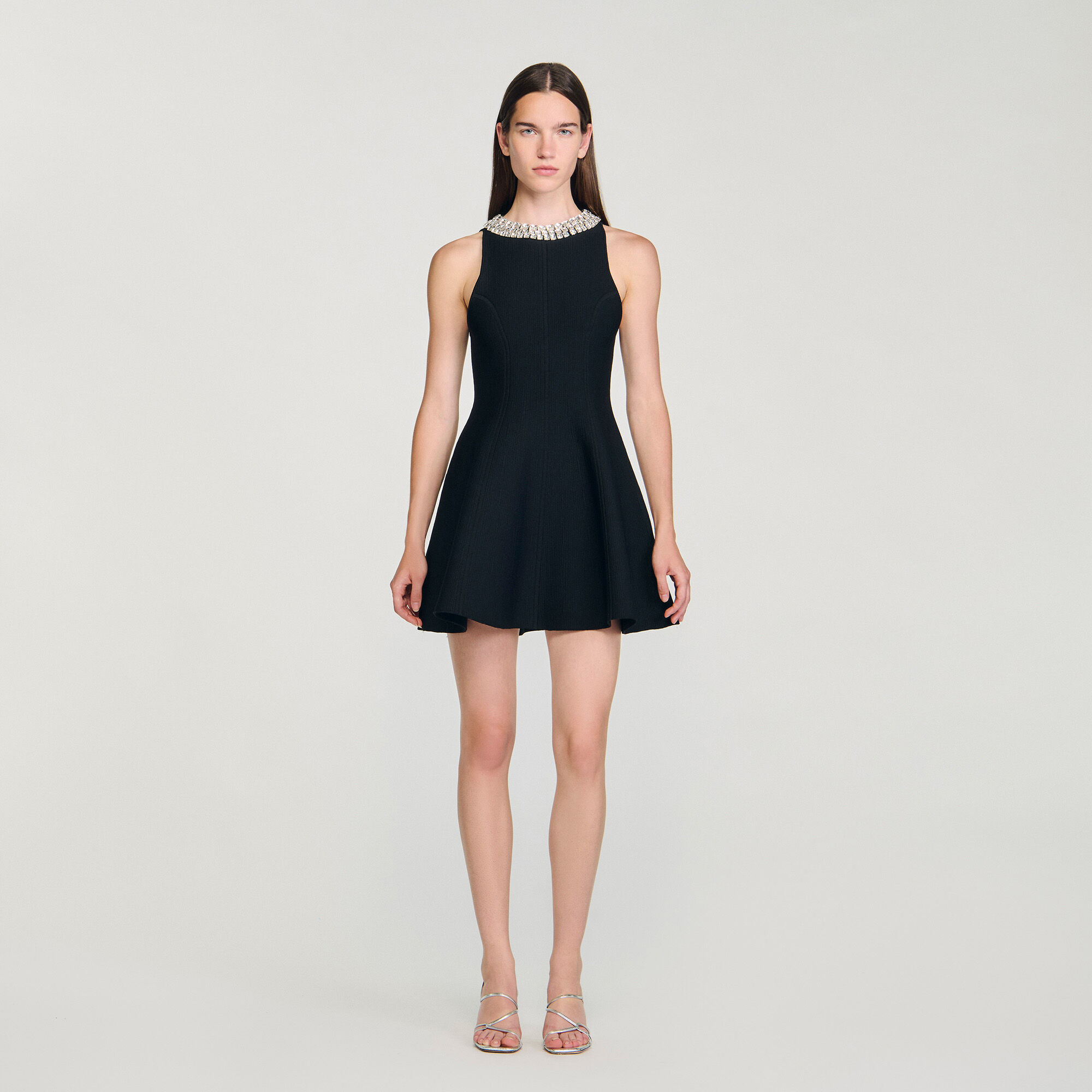 Mini dress with rhinestone collar
