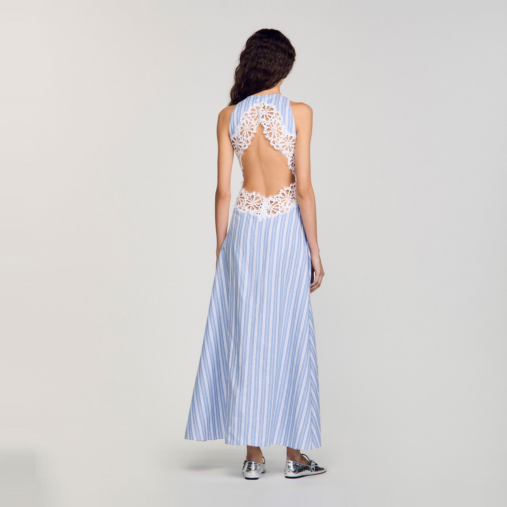 Striped maxi dress with lace