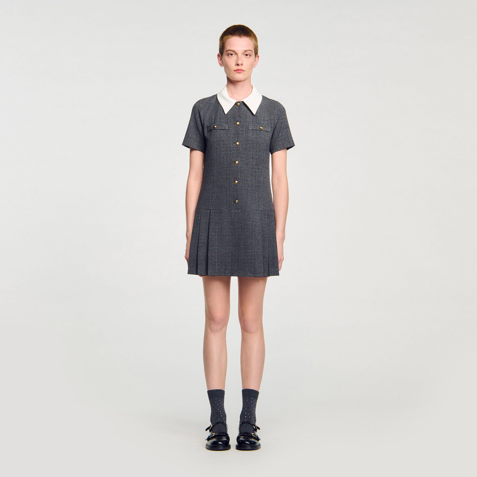 Mini pleated dress with rhinestones